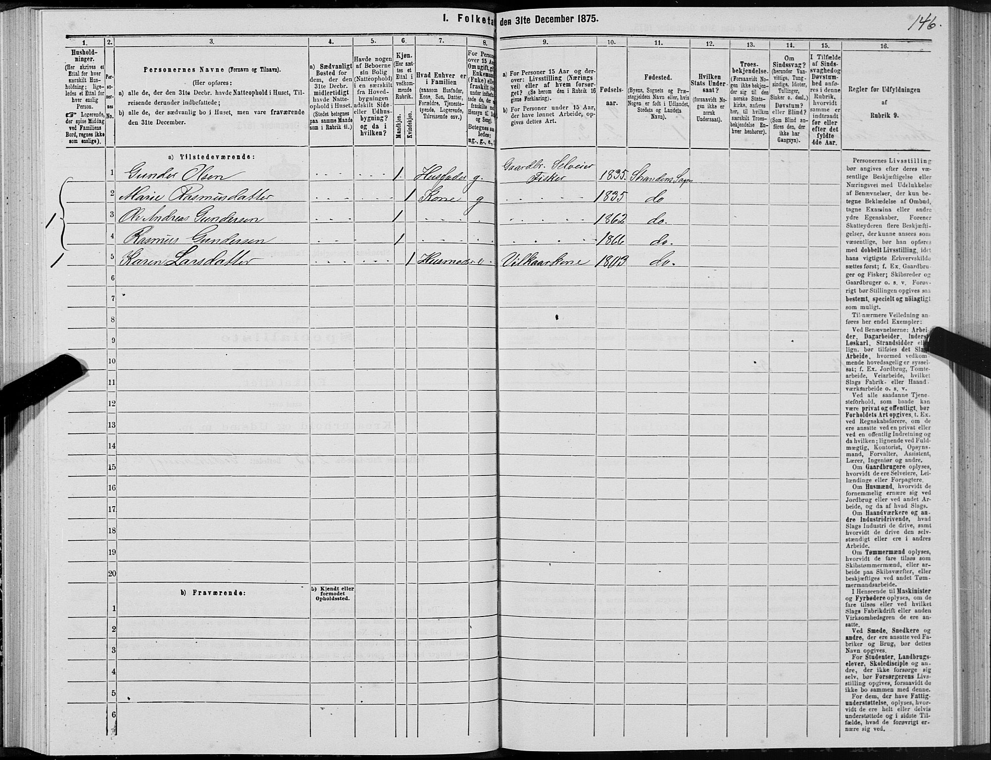 SAT, 1875 census for 1525P Stranda, 1875, p. 1146