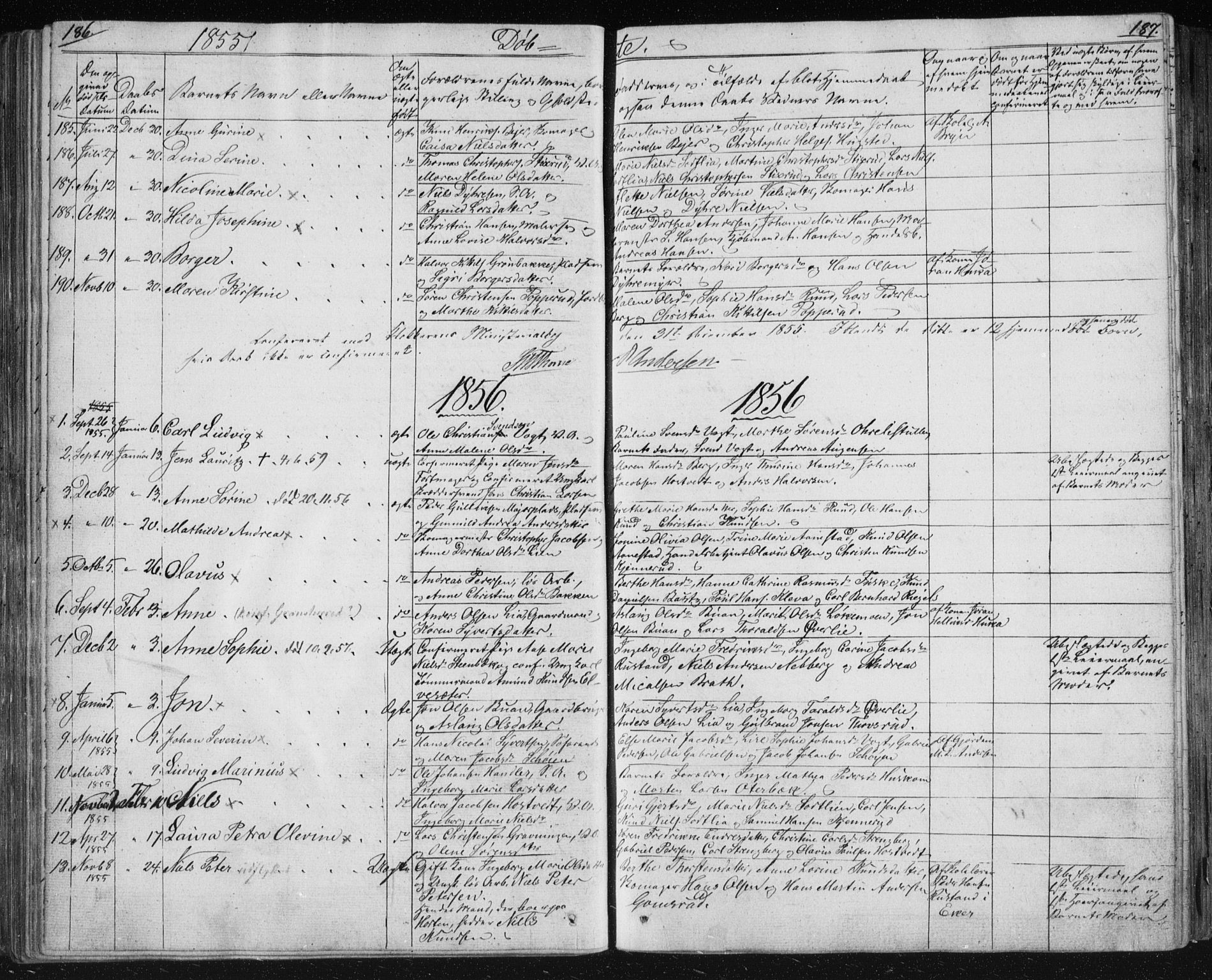 Kongsberg kirkebøker, SAKO/A-22/F/Fa/L0009: Parish register (official) no. I 9, 1839-1858, p. 186-187