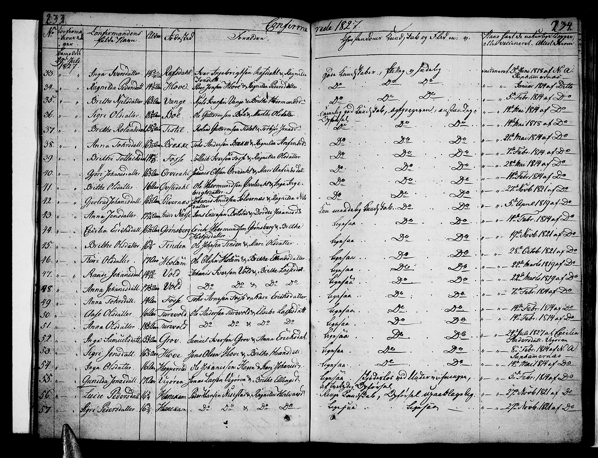 Vik sokneprestembete, AV/SAB-A-81501/H/Haa/Haaa/L0006: Parish register (official) no. A 6, 1821-1831, p. 233-234