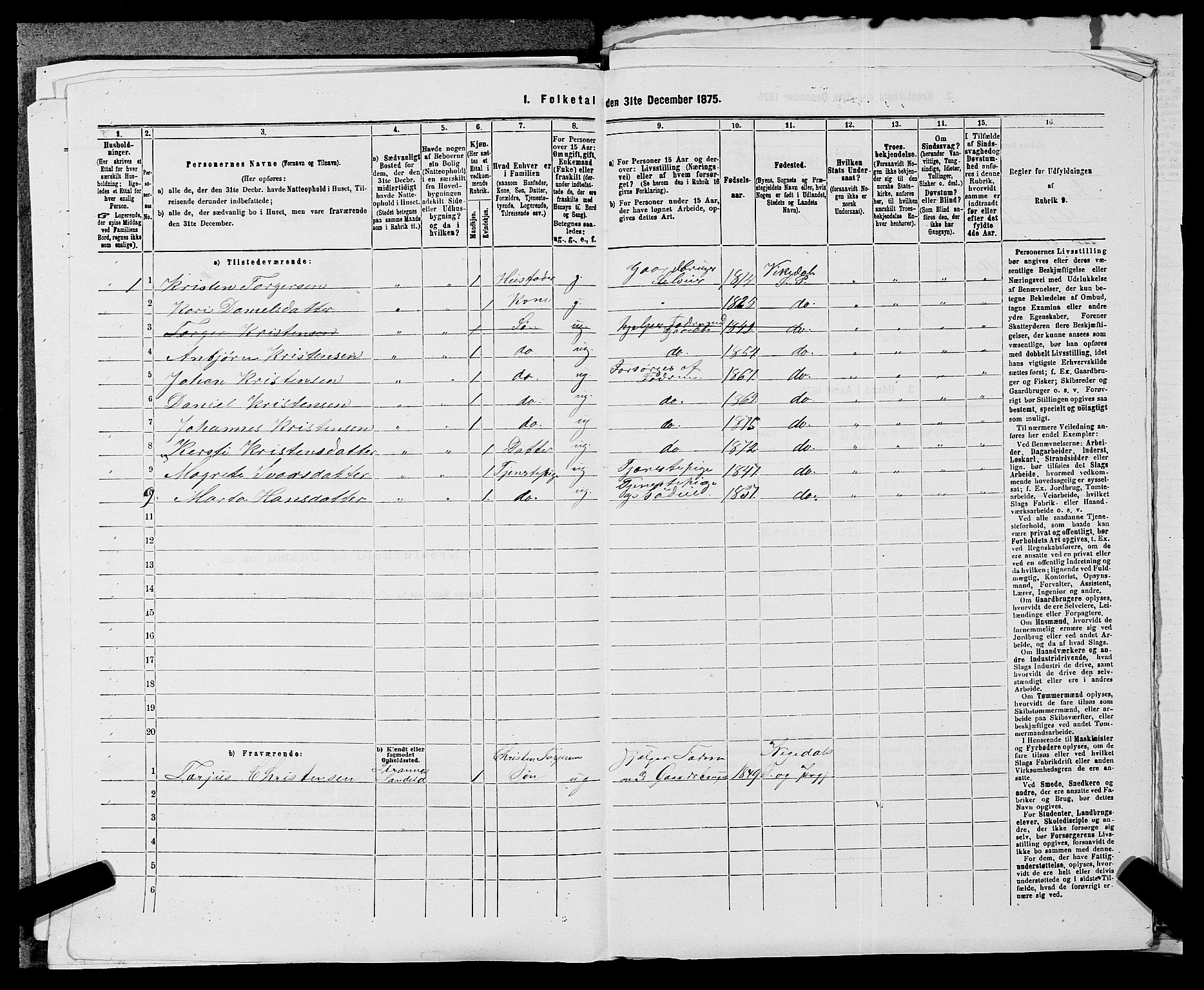 SAST, 1875 census for 1157P Vikedal, 1875, p. 760