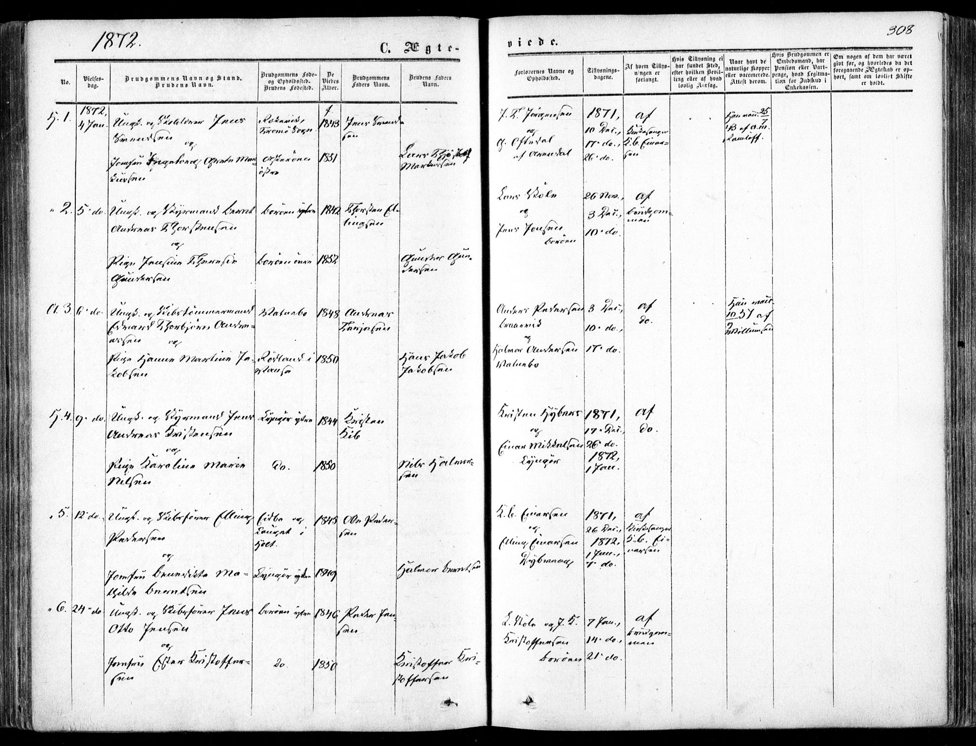 Dypvåg sokneprestkontor, AV/SAK-1111-0007/F/Fa/Faa/L0006: Parish register (official) no. A 6, 1855-1872, p. 308