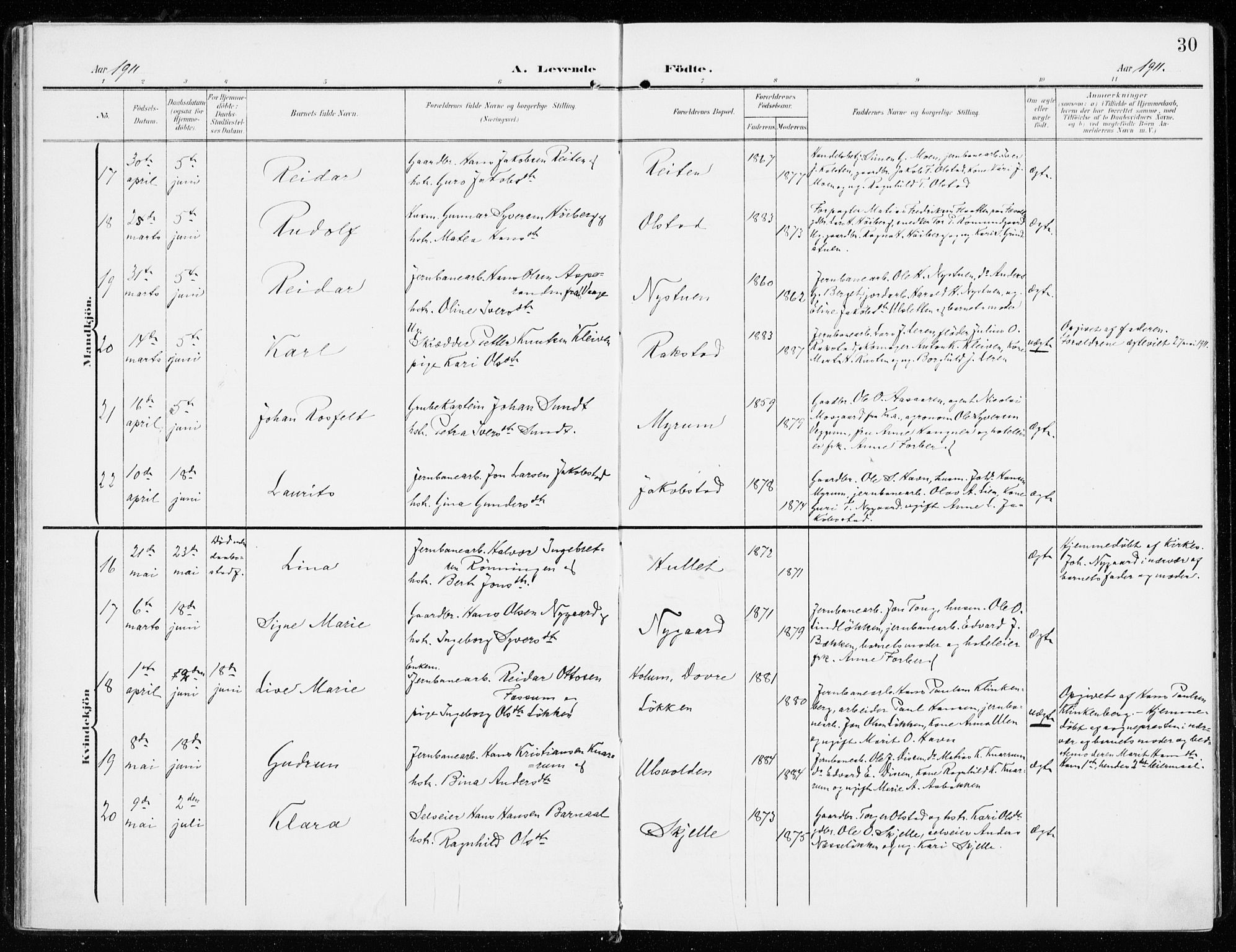 Sel prestekontor, AV/SAH-PREST-074/H/Ha/Haa/L0002: Parish register (official) no. 2, 1905-1919, p. 30