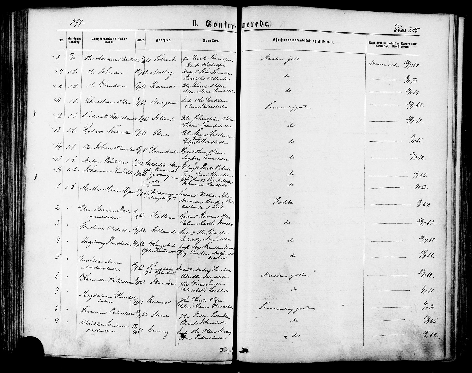 Ministerialprotokoller, klokkerbøker og fødselsregistre - Møre og Romsdal, AV/SAT-A-1454/568/L0805: Parish register (official) no. 568A12 /1, 1869-1884, p. 245