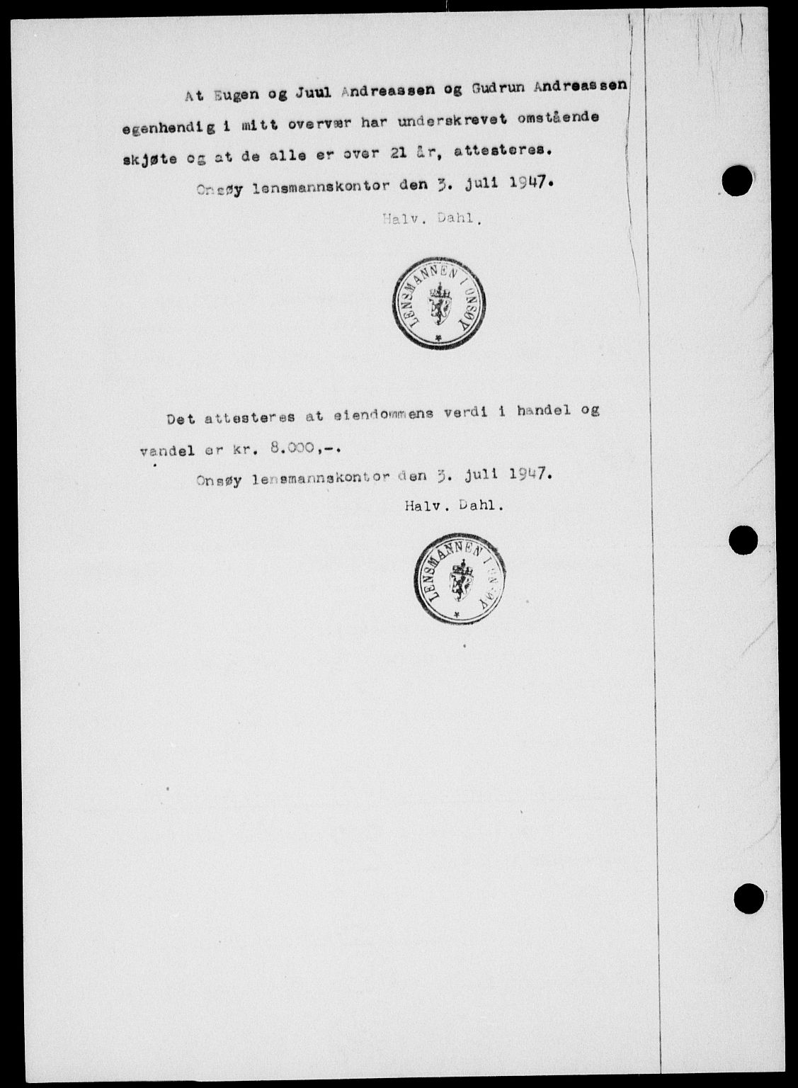 Onsøy sorenskriveri, SAO/A-10474/G/Ga/Gab/L0021: Mortgage book no. II A-21, 1947-1947, Diary no: : 2283/1947