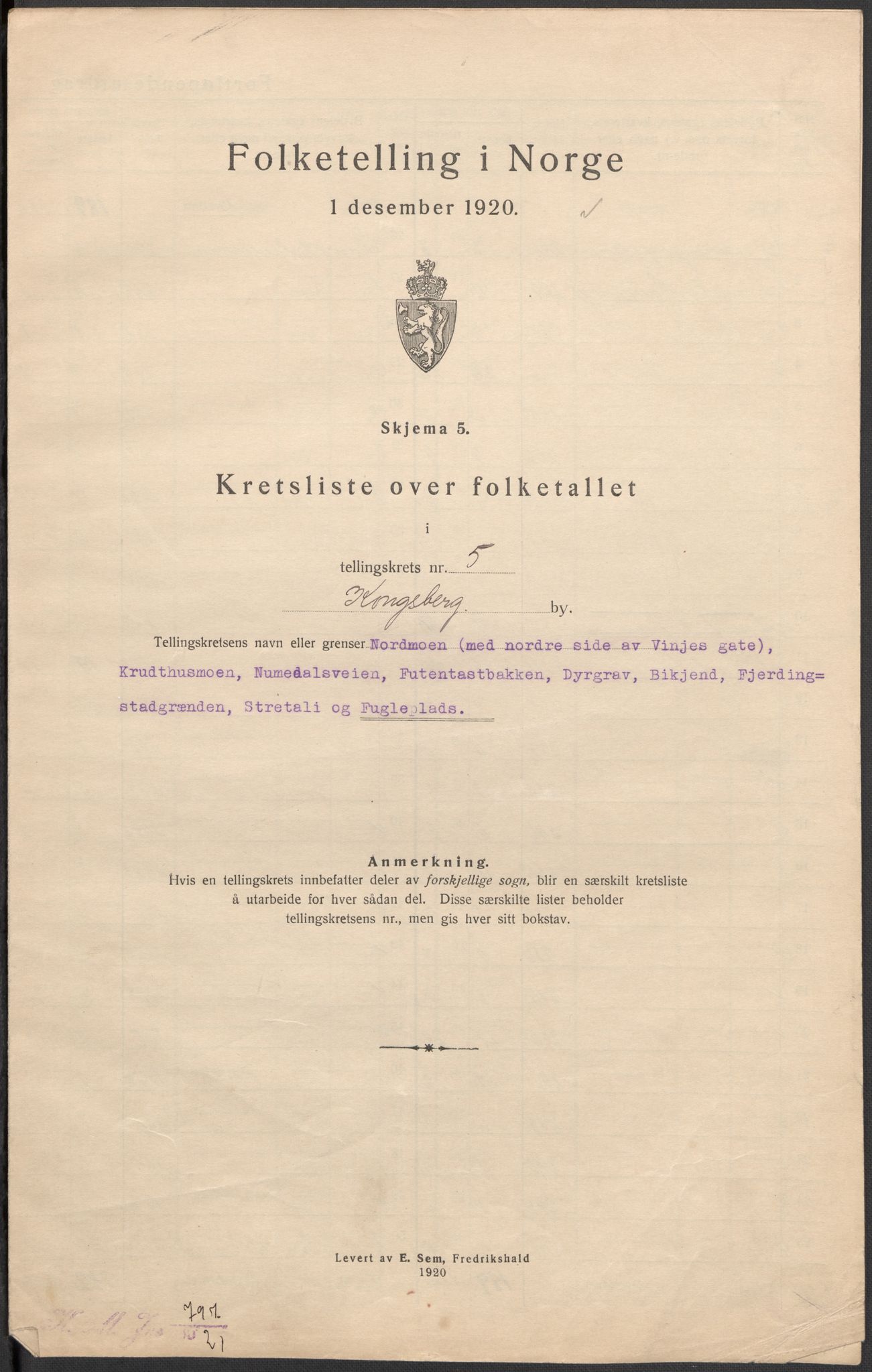 SAKO, 1920 census for Kongsberg, 1920, p. 20