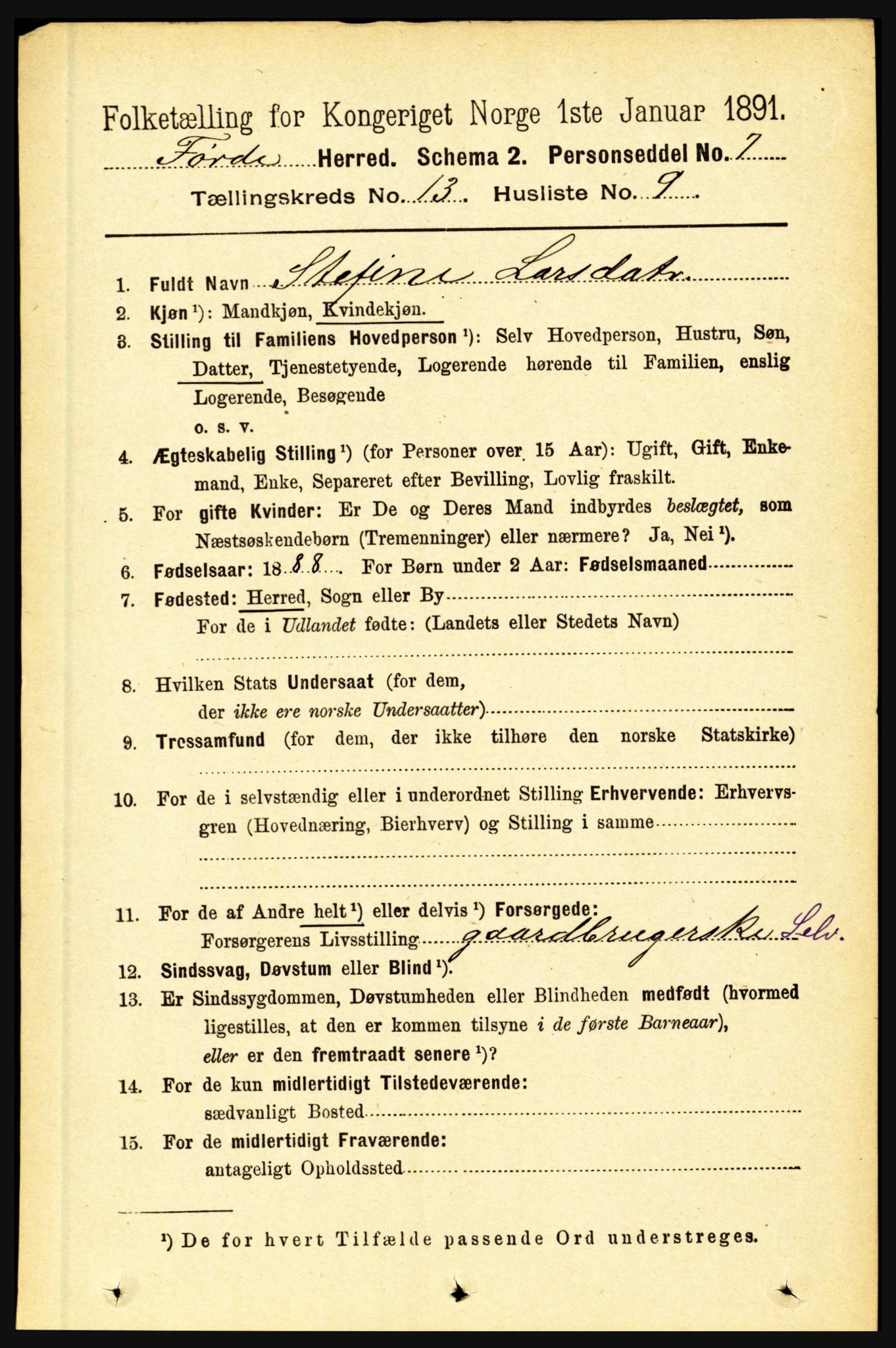 RA, 1891 census for 1432 Førde, 1891, p. 4632