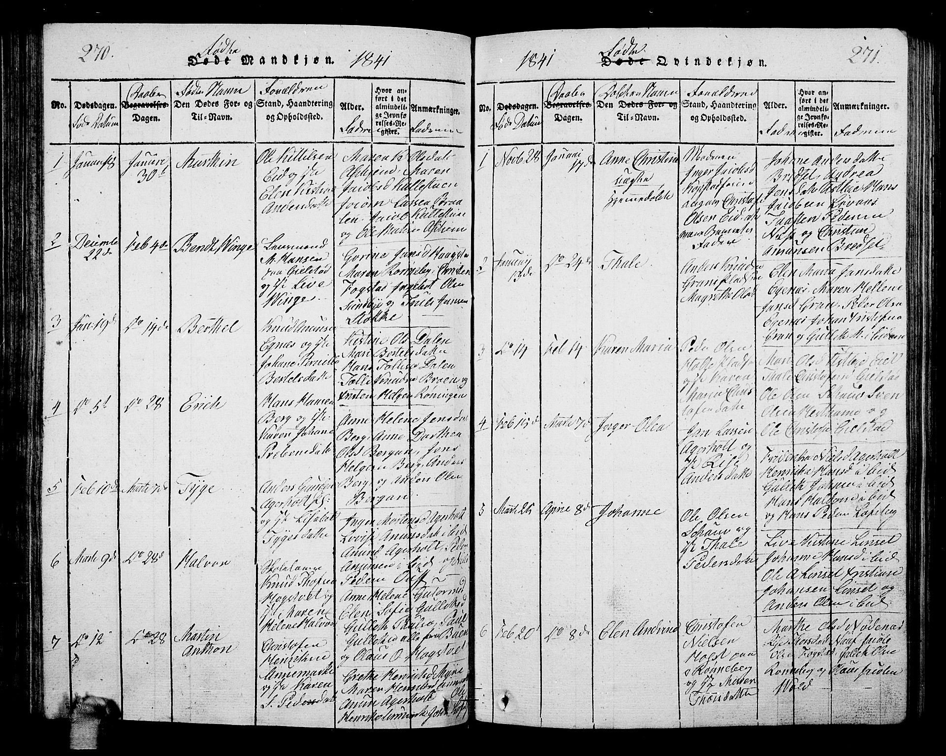 Hof kirkebøker, AV/SAKO-A-64/G/Ga/L0001: Parish register (copy) no. I 1, 1814-1844, p. 270-271