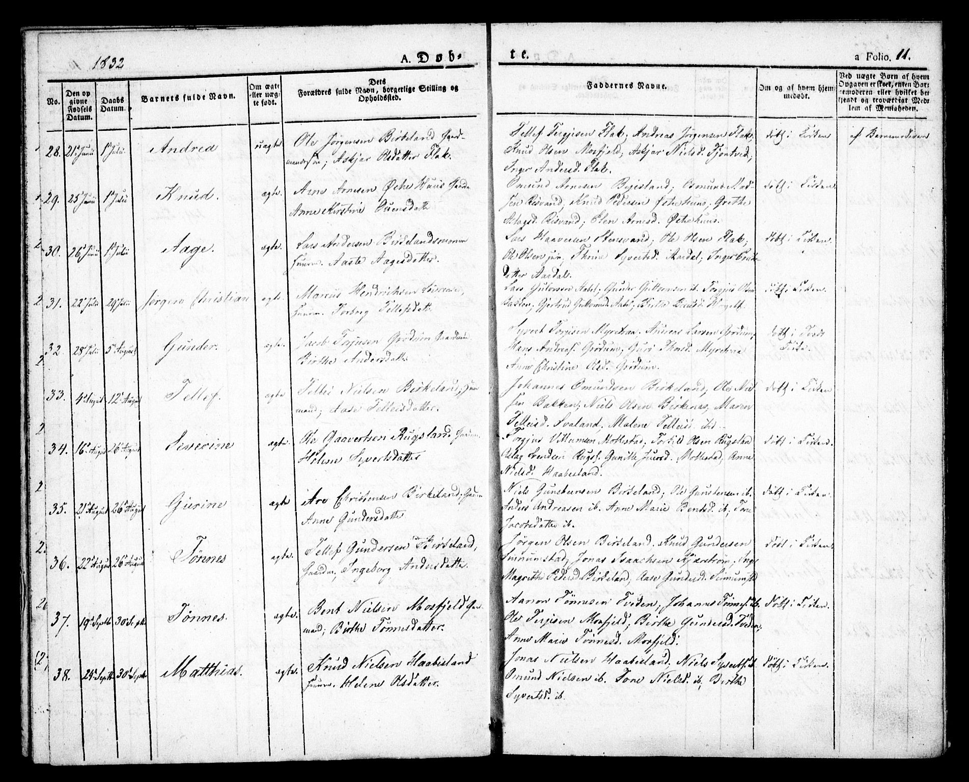 Birkenes sokneprestkontor, AV/SAK-1111-0004/F/Fa/L0001: Parish register (official) no. A 1, 1829-1849, p. 11