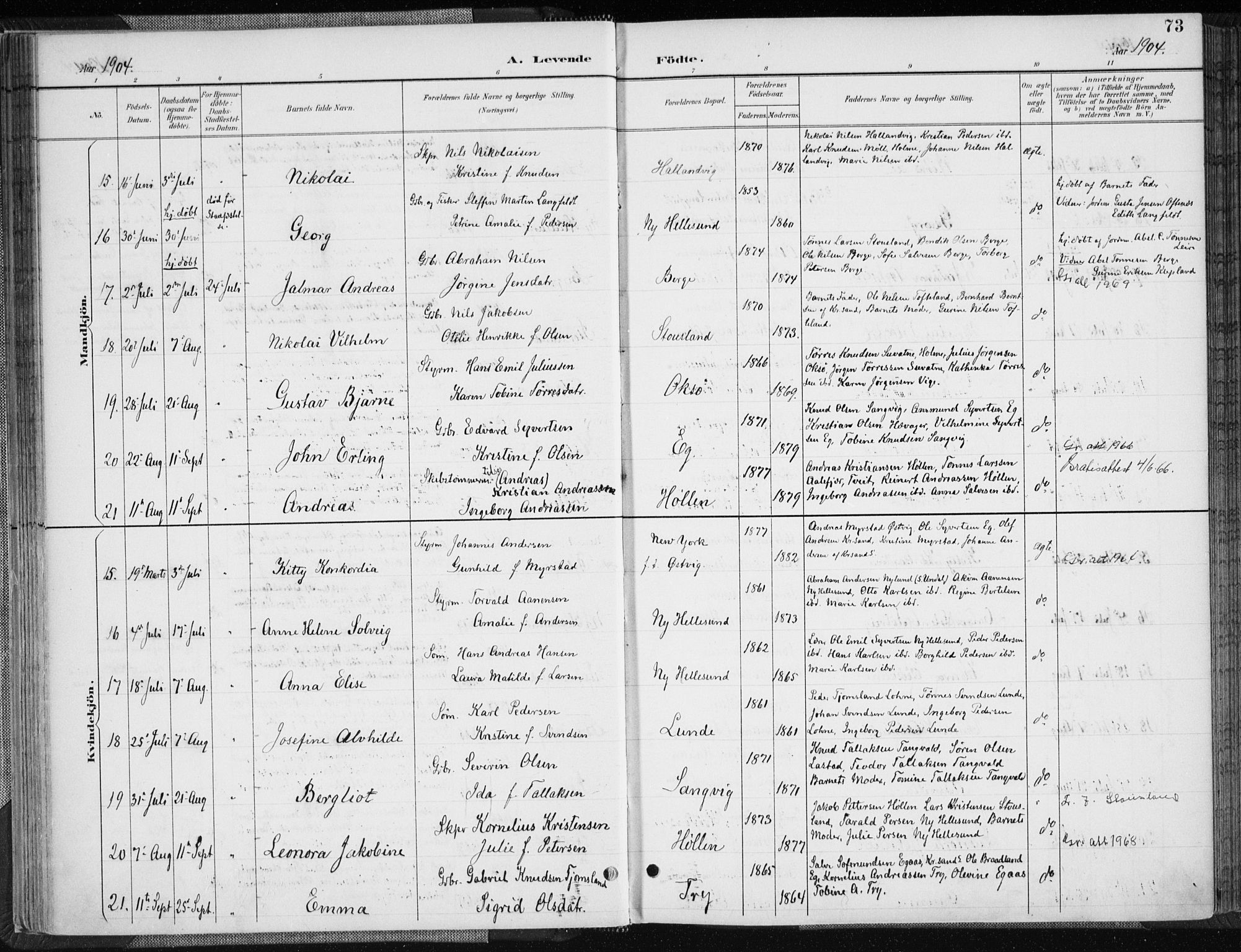 Søgne sokneprestkontor, AV/SAK-1111-0037/F/Fa/Fab/L0013: Parish register (official) no. A 13, 1892-1911, p. 73