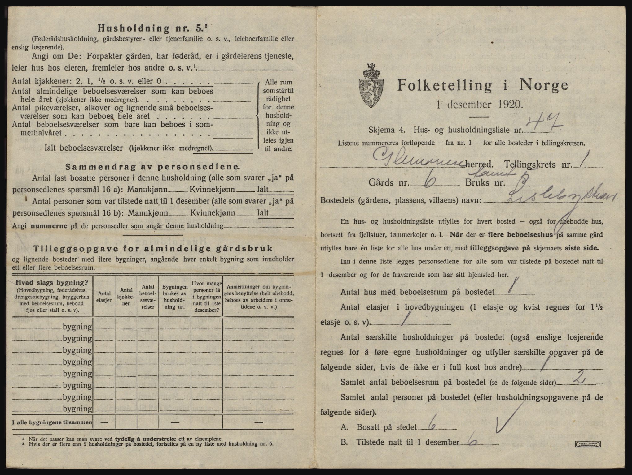 SAO, 1920 census for Glemmen, 1920, p. 155