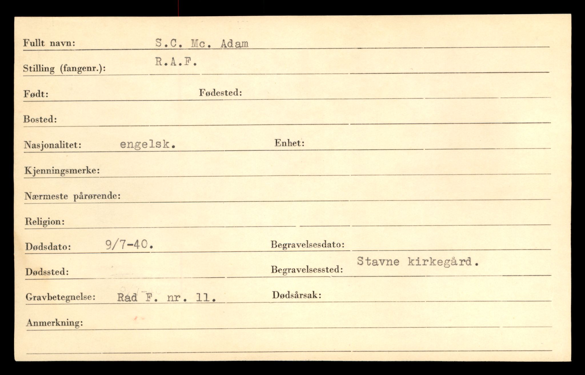 Distriktskontoret for krigsgraver, AV/SAT-A-5030/E/L0005: Kasett/kartotek over falne Britiske og tyske solater, samt andre nasjoners krigsgraver, 1945, p. 1925