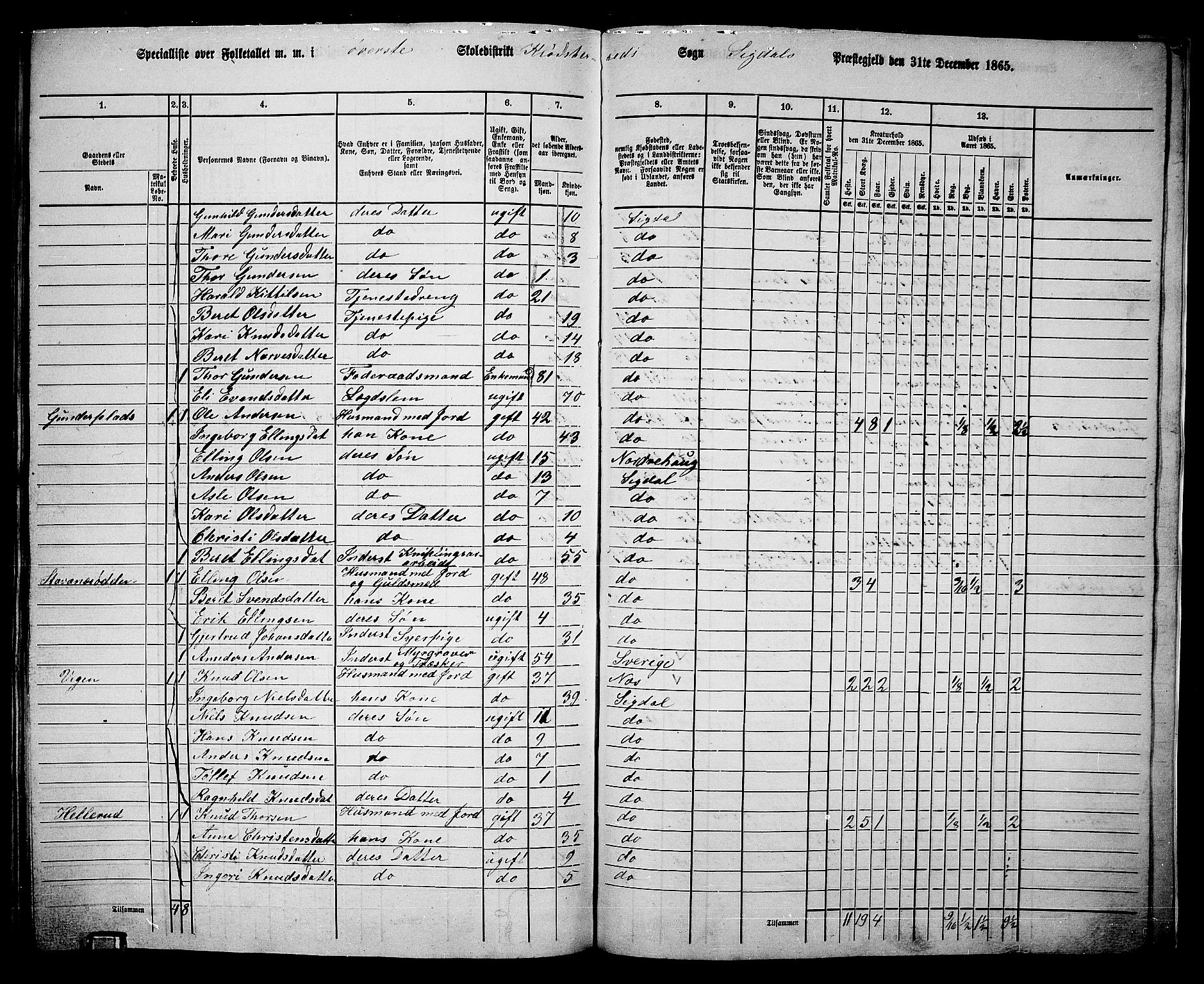 RA, 1865 census for Sigdal, 1865, p. 270