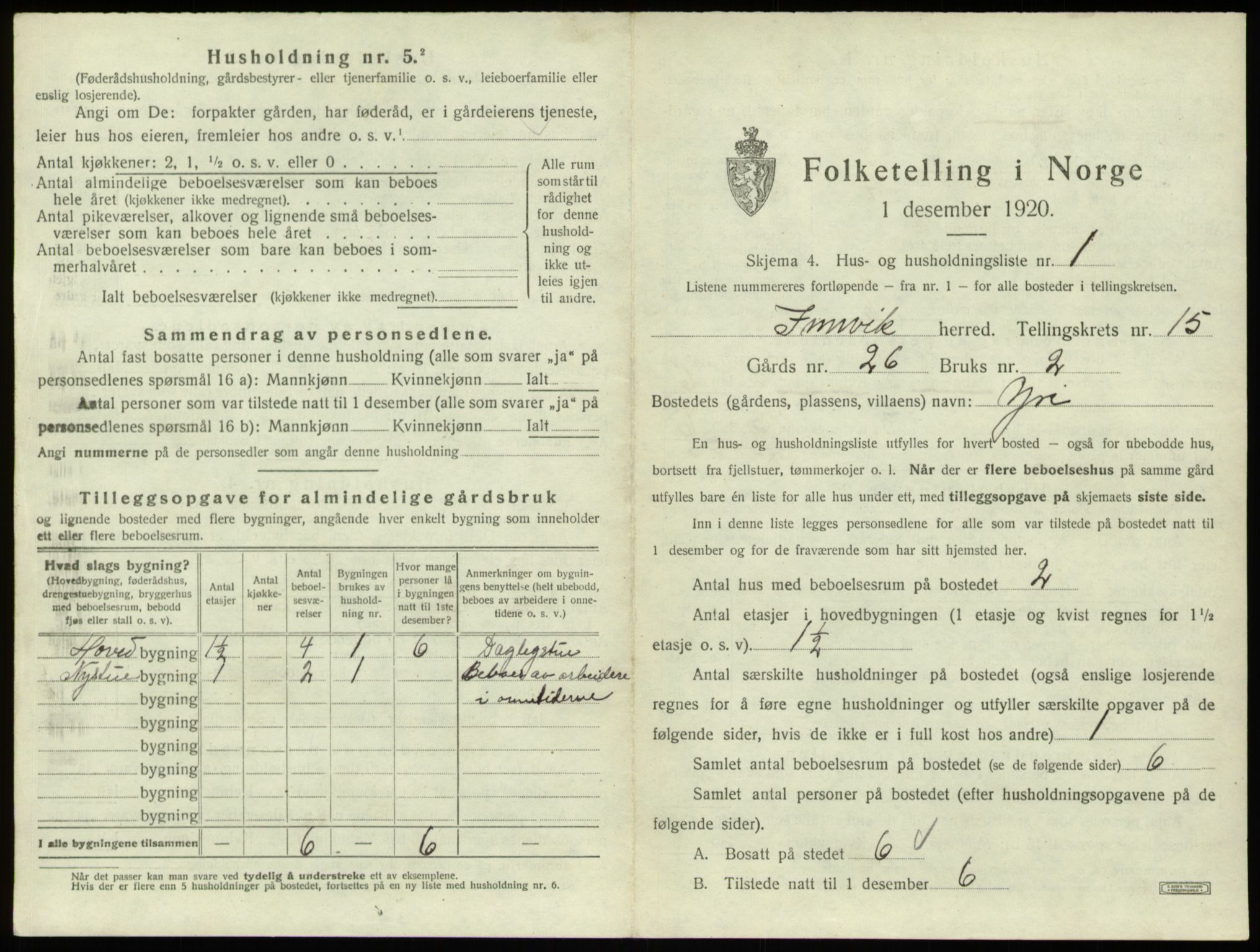 SAB, 1920 census for Innvik, 1920, p. 917