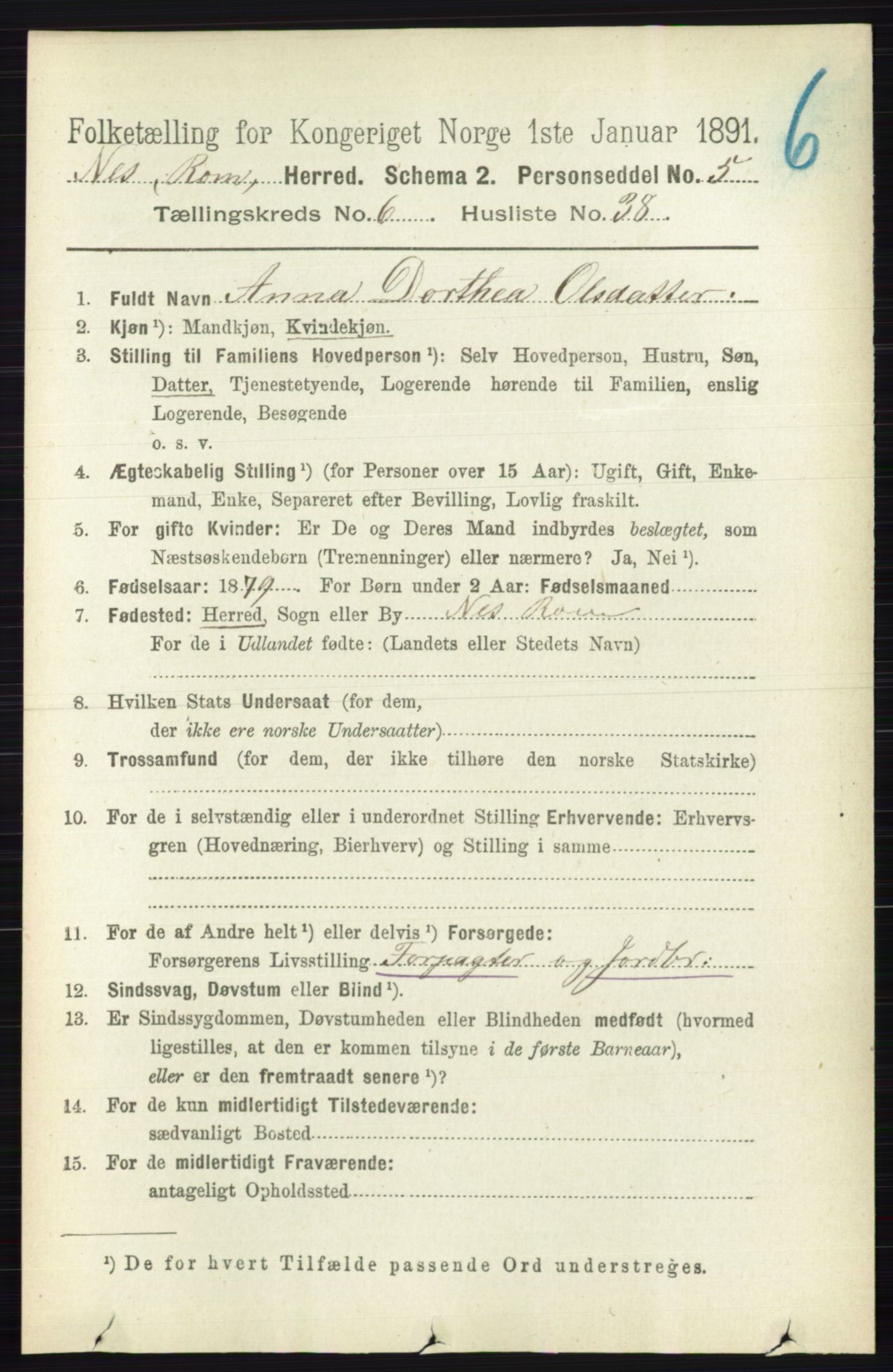 RA, 1891 census for 0236 Nes, 1891, p. 3621
