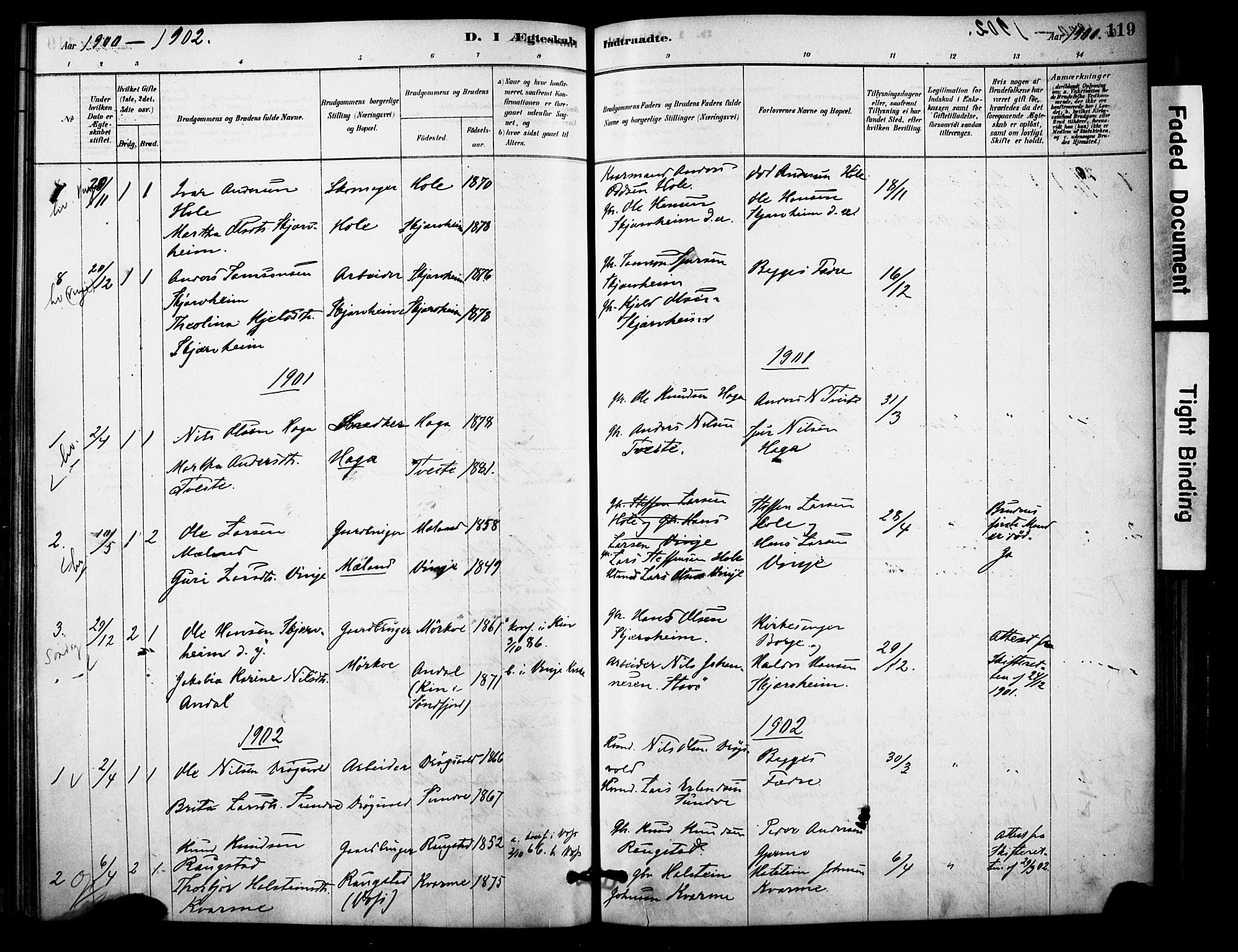 Vossestrand Sokneprestembete, AV/SAB-A-79101/H/Haa: Parish register (official) no. C 1, 1878-1903, p. 119