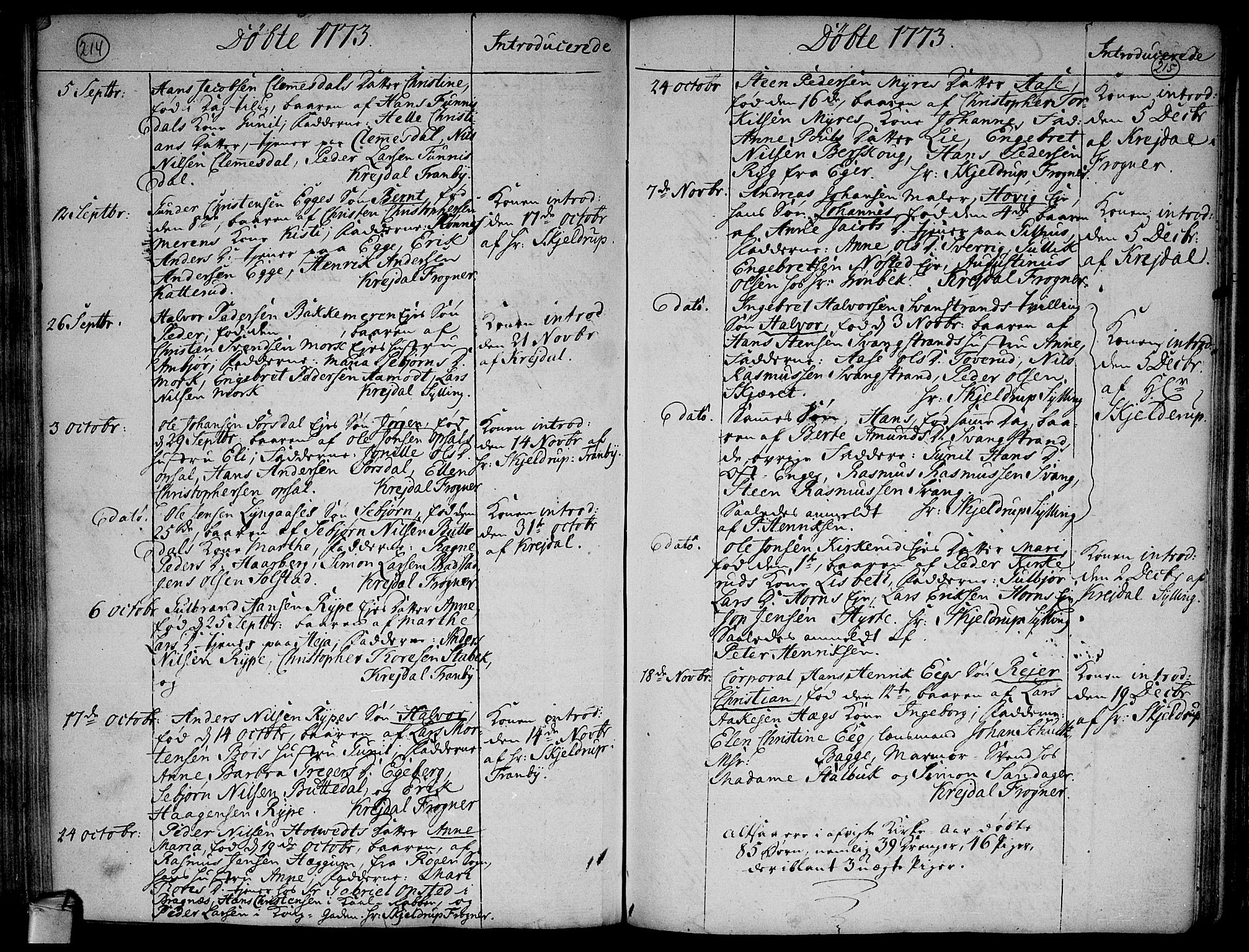 Lier kirkebøker, AV/SAKO-A-230/F/Fa/L0005: Parish register (official) no. I 5, 1764-1777, p. 214-215