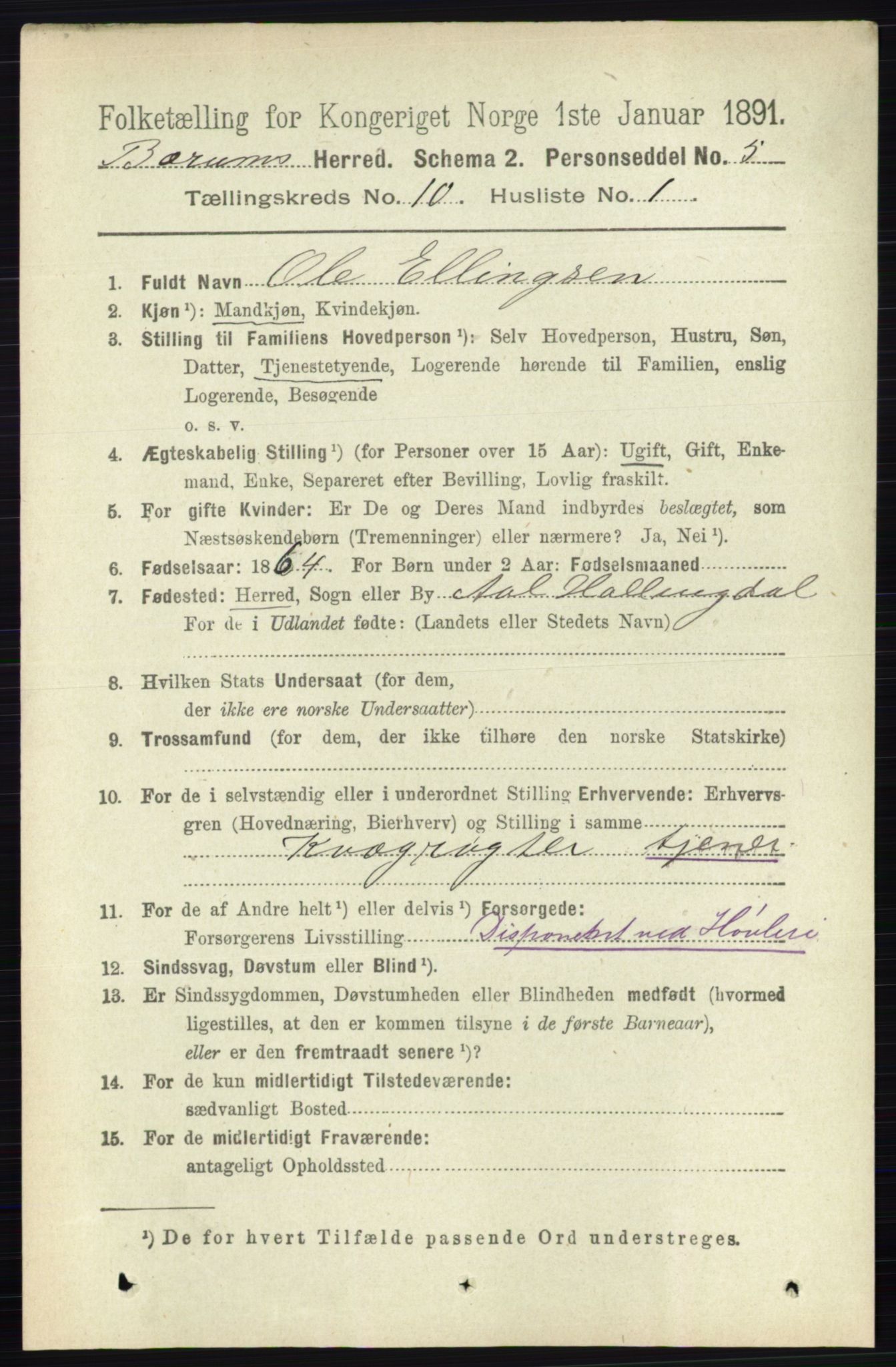 RA, 1891 census for 0219 Bærum, 1891, p. 6373