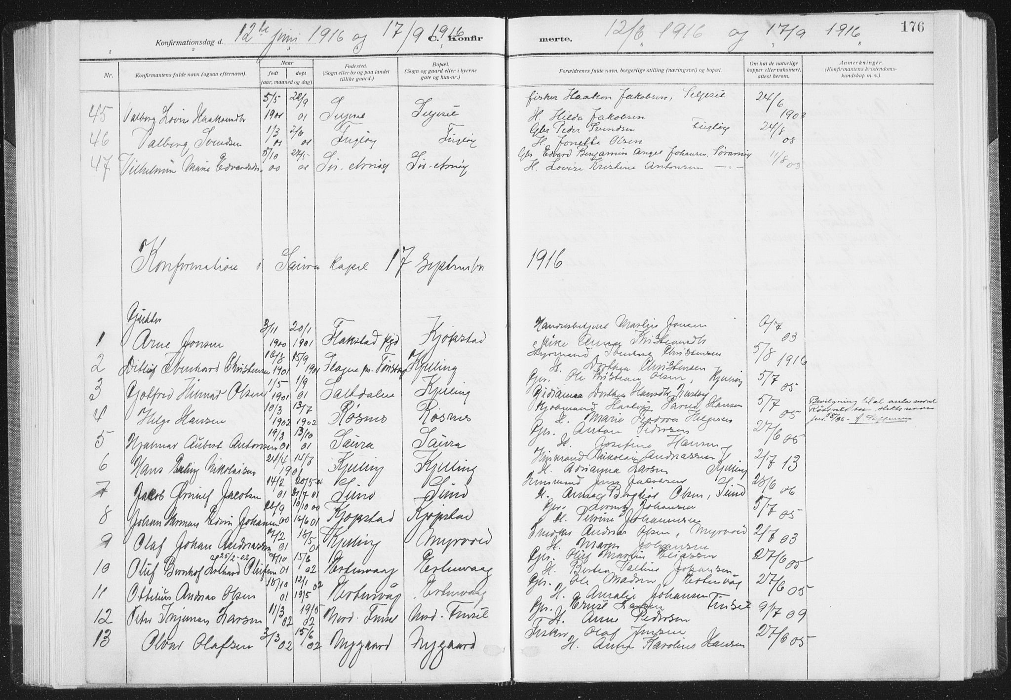 Ministerialprotokoller, klokkerbøker og fødselsregistre - Nordland, AV/SAT-A-1459/805/L0104: Parish register (official) no. 805A09, 1909-1926, p. 176