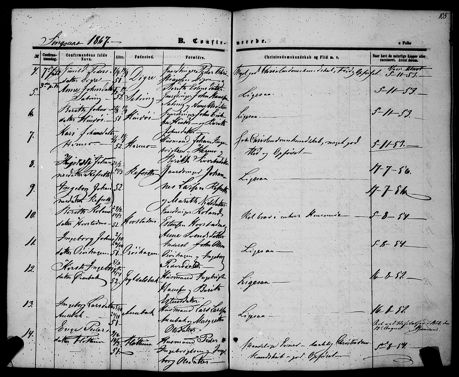 Ministerialprotokoller, klokkerbøker og fødselsregistre - Sør-Trøndelag, AV/SAT-A-1456/685/L0967: Parish register (official) no. 685A07 /2, 1860-1869, p. 105