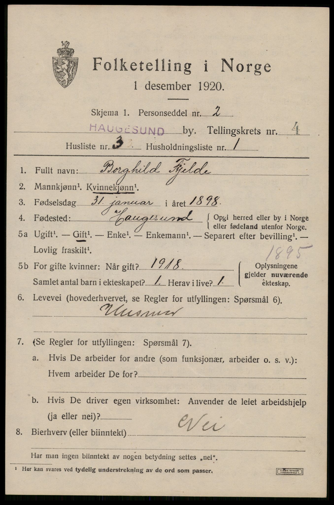 SAST, 1920 census for Haugesund, 1920, p. 15253