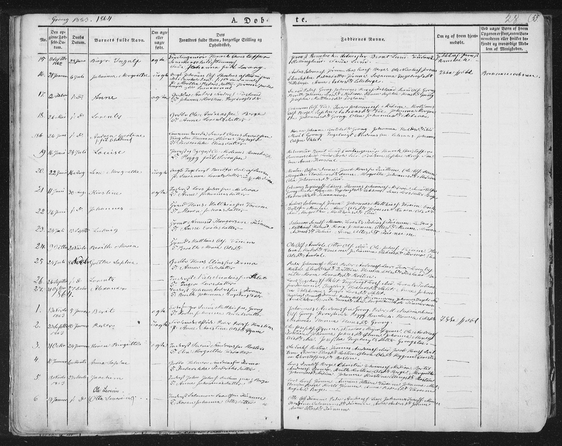 Ministerialprotokoller, klokkerbøker og fødselsregistre - Nord-Trøndelag, AV/SAT-A-1458/758/L0513: Parish register (official) no. 758A02 /1, 1839-1868, p. 28