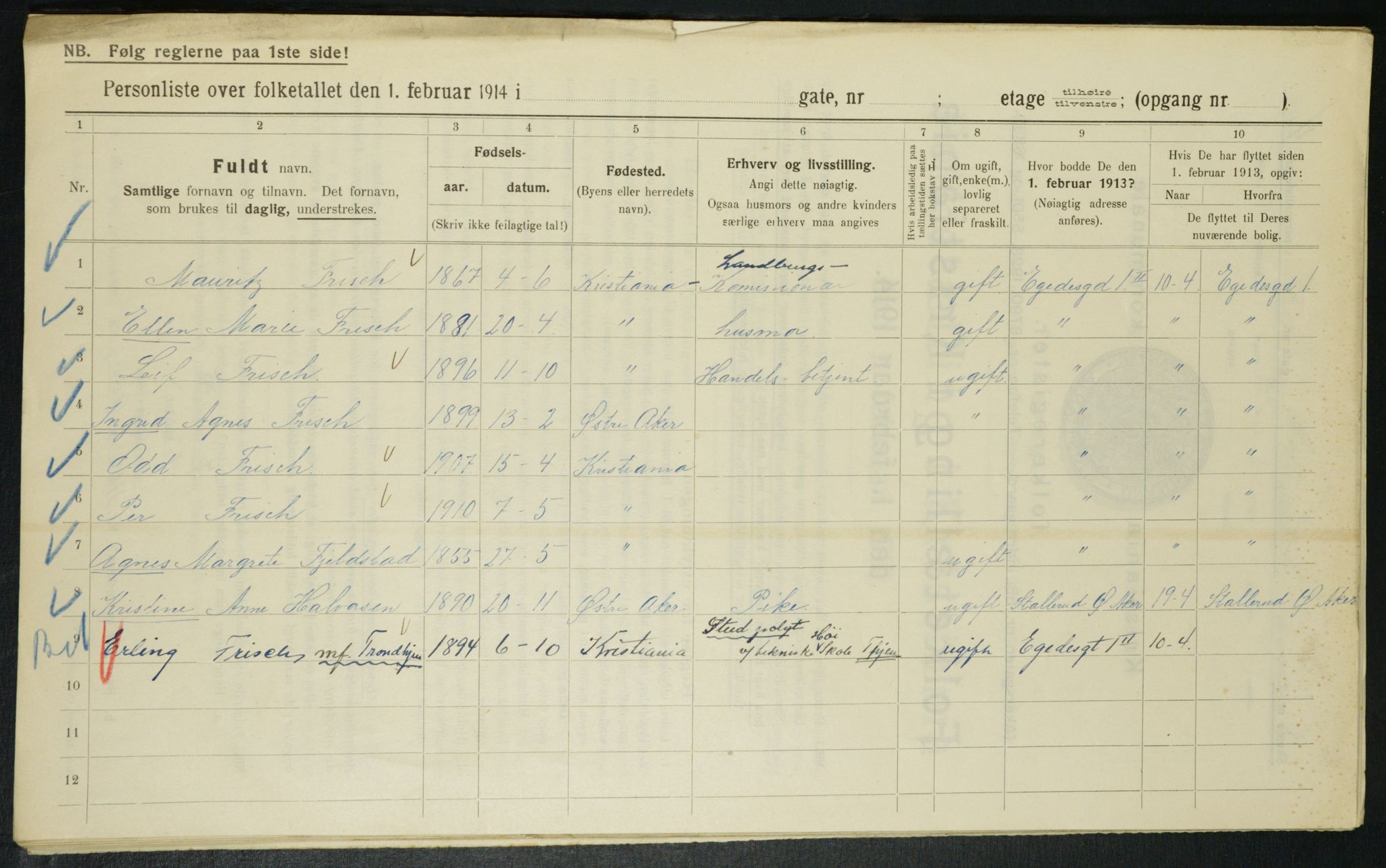 OBA, Municipal Census 1914 for Kristiania, 1914, p. 41185