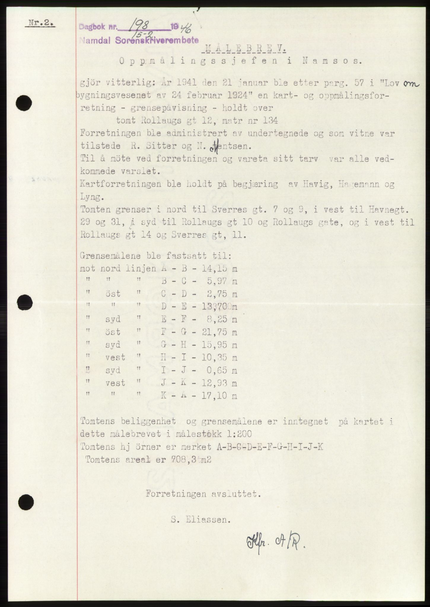 Namdal sorenskriveri, AV/SAT-A-4133/1/2/2C: Mortgage book no. -, 1946-1946, Diary no: : 198/1946