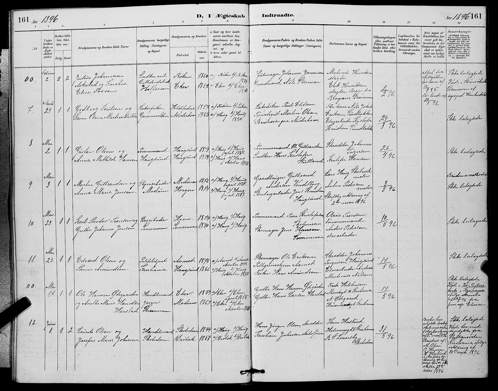 Eiker kirkebøker, AV/SAKO-A-4/G/Ga/L0007: Parish register (copy) no. I 7, 1893-1902, p. 161