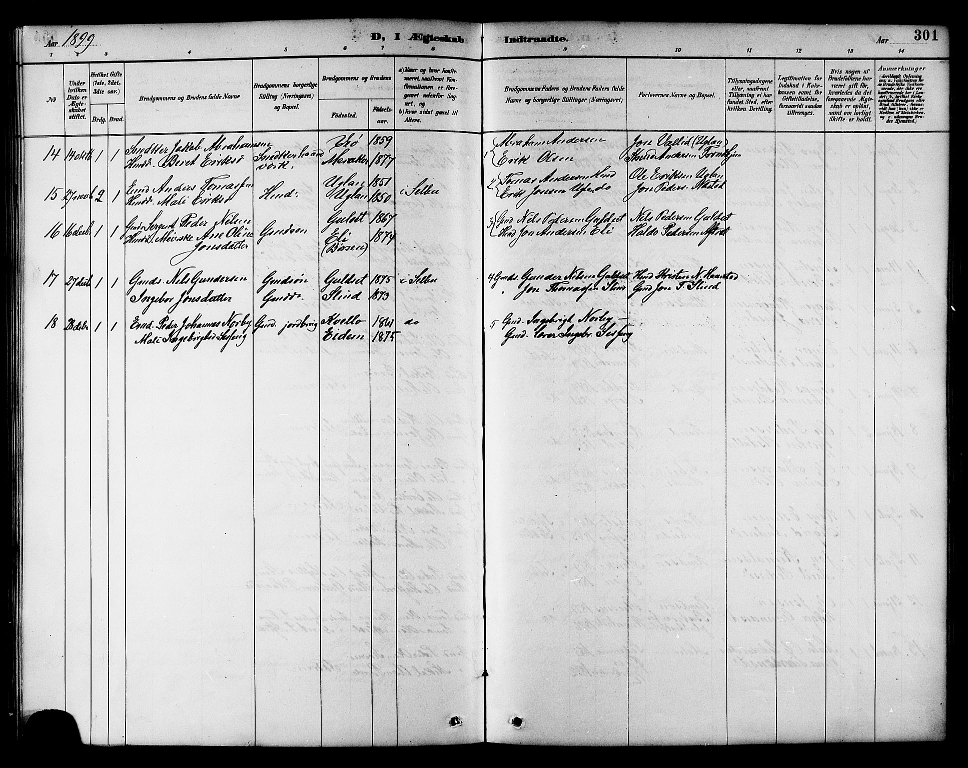 Ministerialprotokoller, klokkerbøker og fødselsregistre - Sør-Trøndelag, SAT/A-1456/695/L1157: Parish register (copy) no. 695C08, 1889-1913, p. 301
