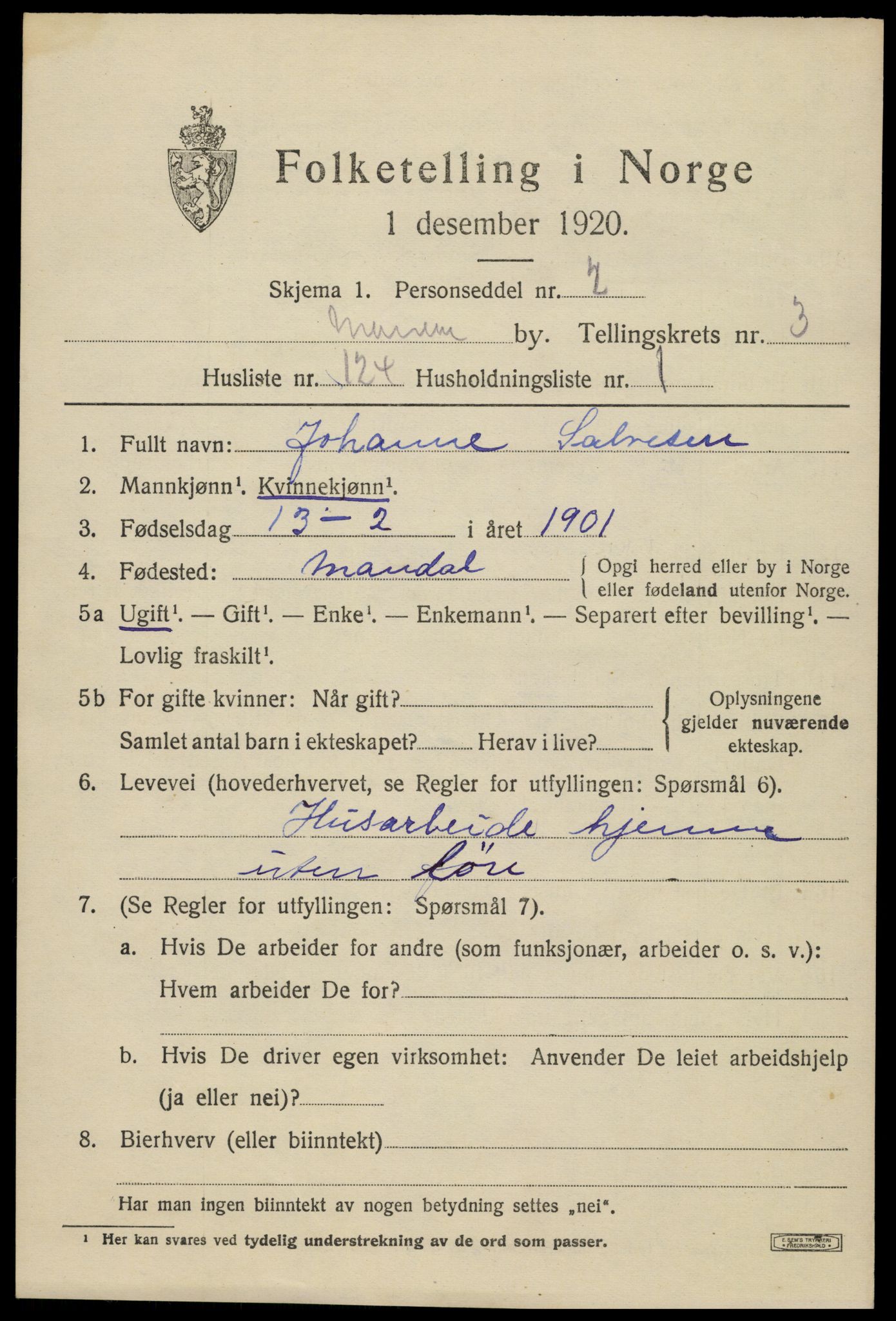SAK, 1920 census for Mandal, 1920, p. 6881