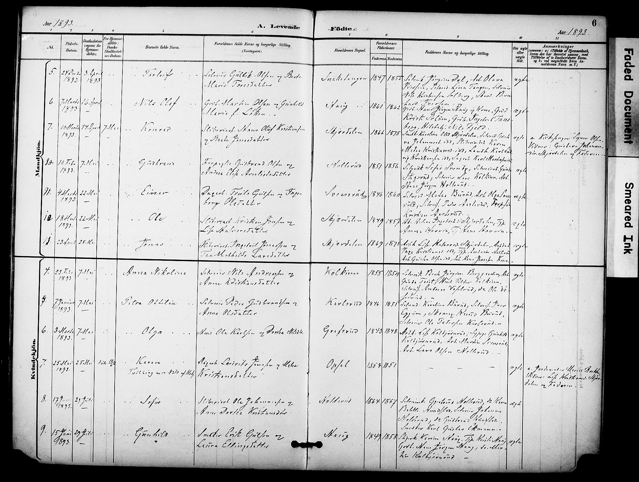 Hole kirkebøker, AV/SAKO-A-228/F/Fb/L0002: Parish register (official) no. II 2, 1892-1906, p. 6