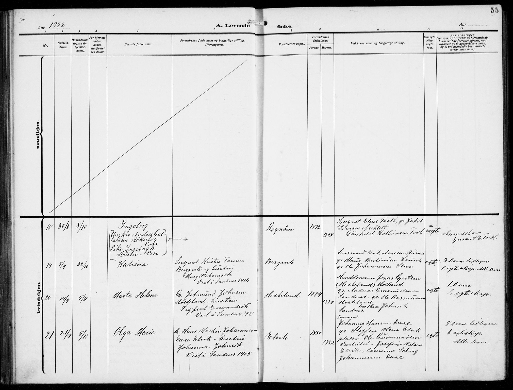 Masfjorden sokneprestembete, AV/SAB-A-77001: Parish register (copy) no. B  2, 1912-1939, p. 55