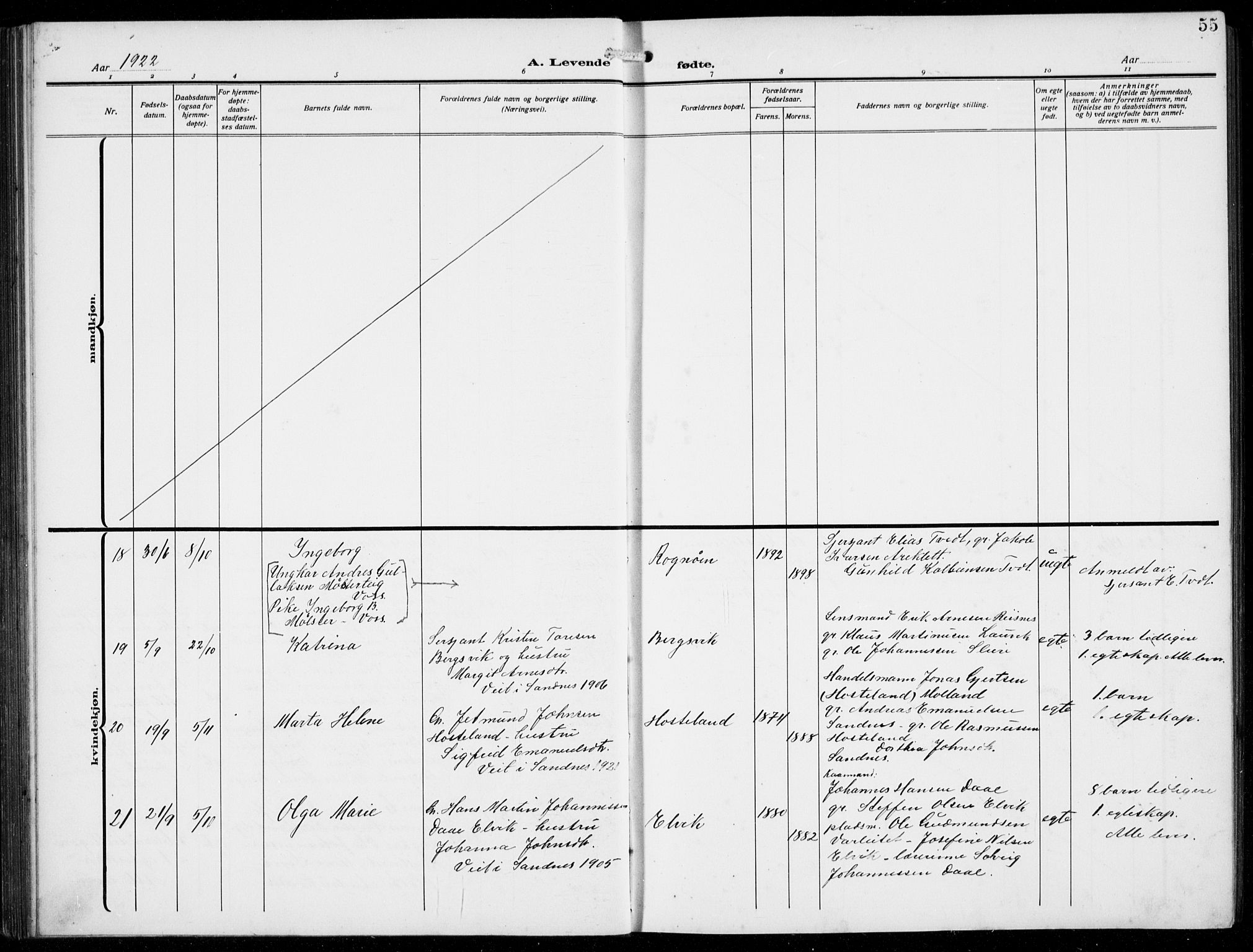 Masfjorden Sokneprestembete, AV/SAB-A-77001: Parish register (copy) no. B  2, 1912-1939, p. 55