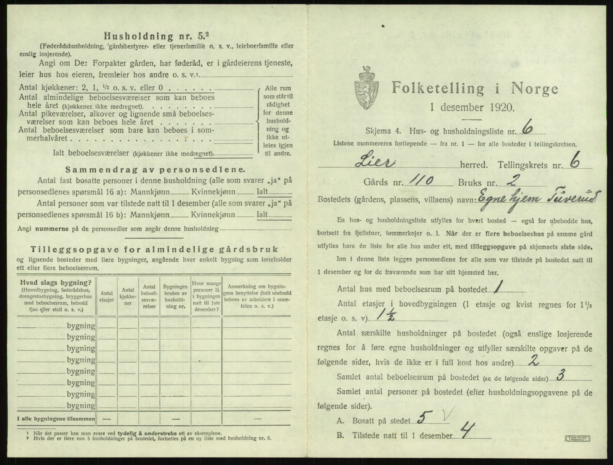 SAKO, 1920 census for Lier, 1920, p. 850