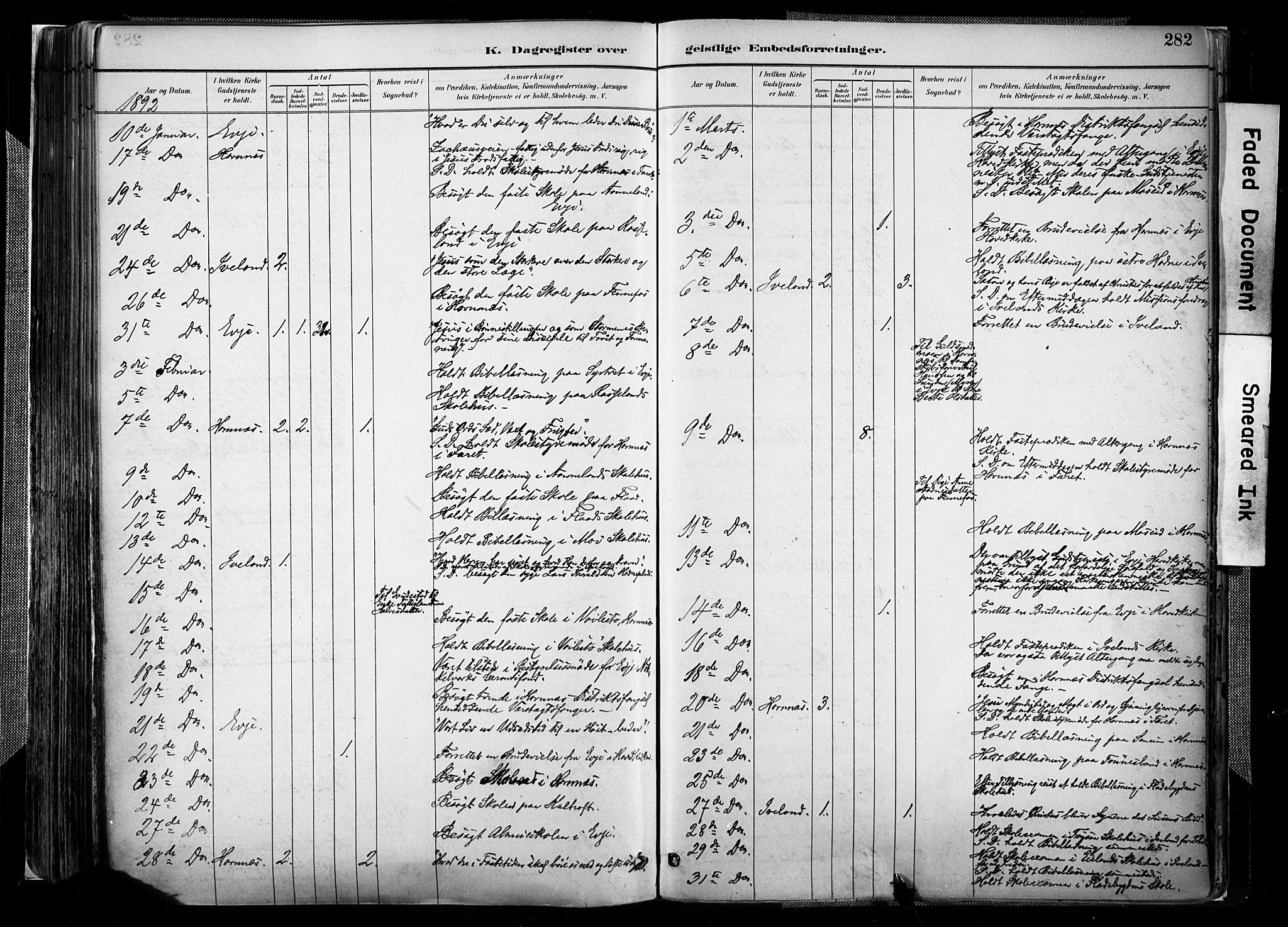 Evje sokneprestkontor, AV/SAK-1111-0008/F/Fa/Faa/L0007: Parish register (official) no. A 7, 1884-1909, p. 282