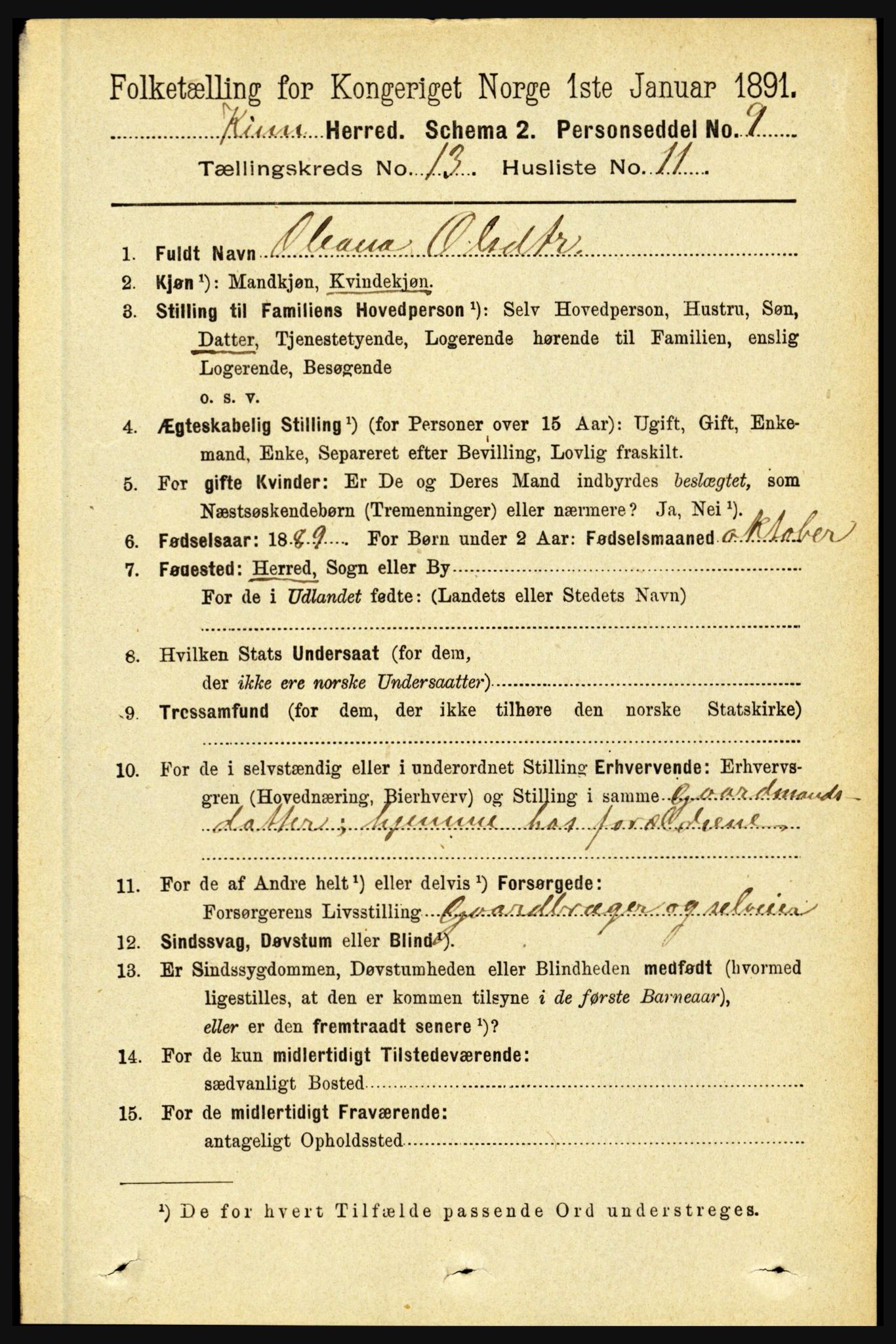 RA, 1891 census for 1437 Kinn, 1891, p. 5134