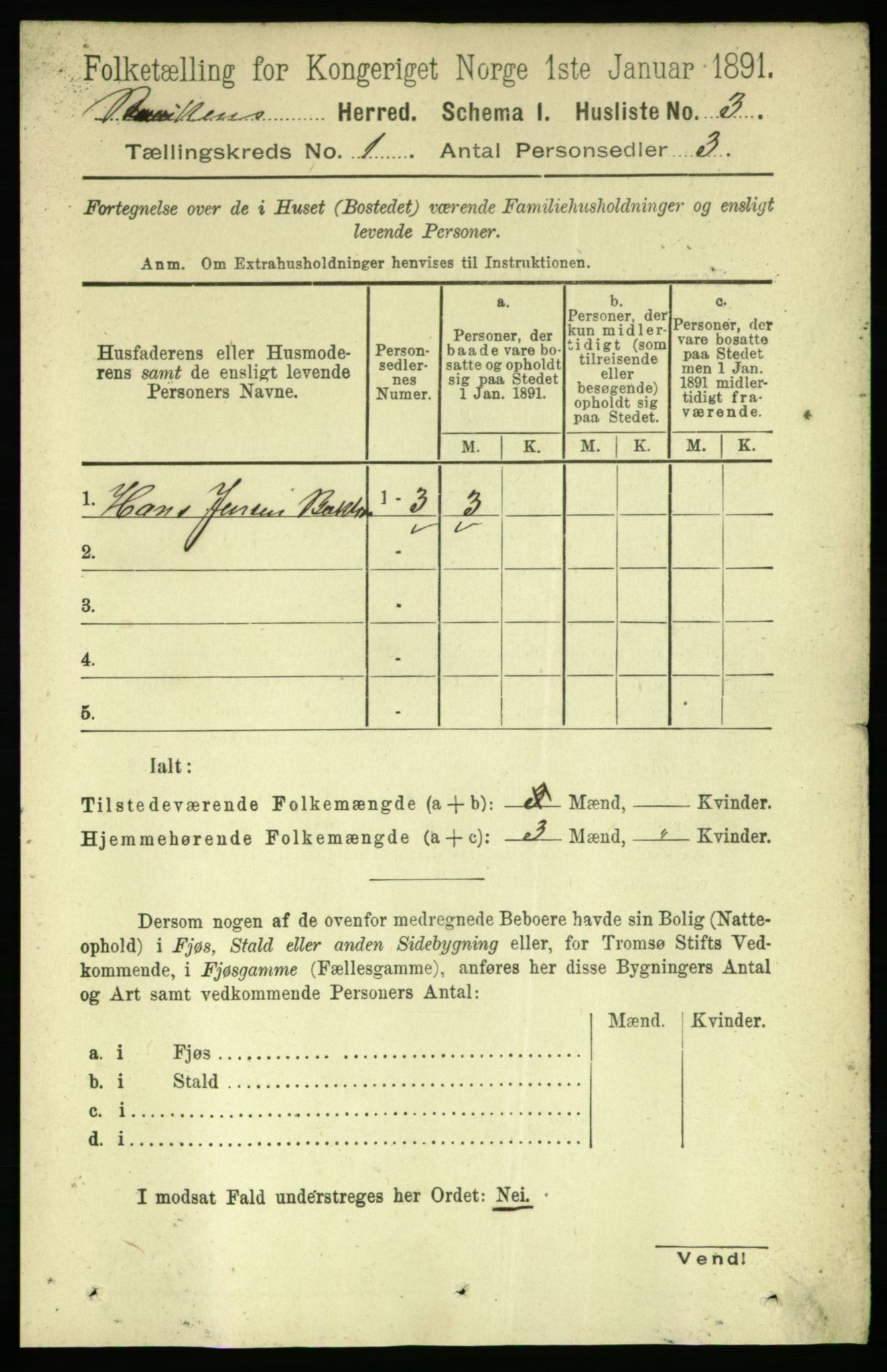 RA, 1891 census for 1656 Buvik, 1891, p. 14