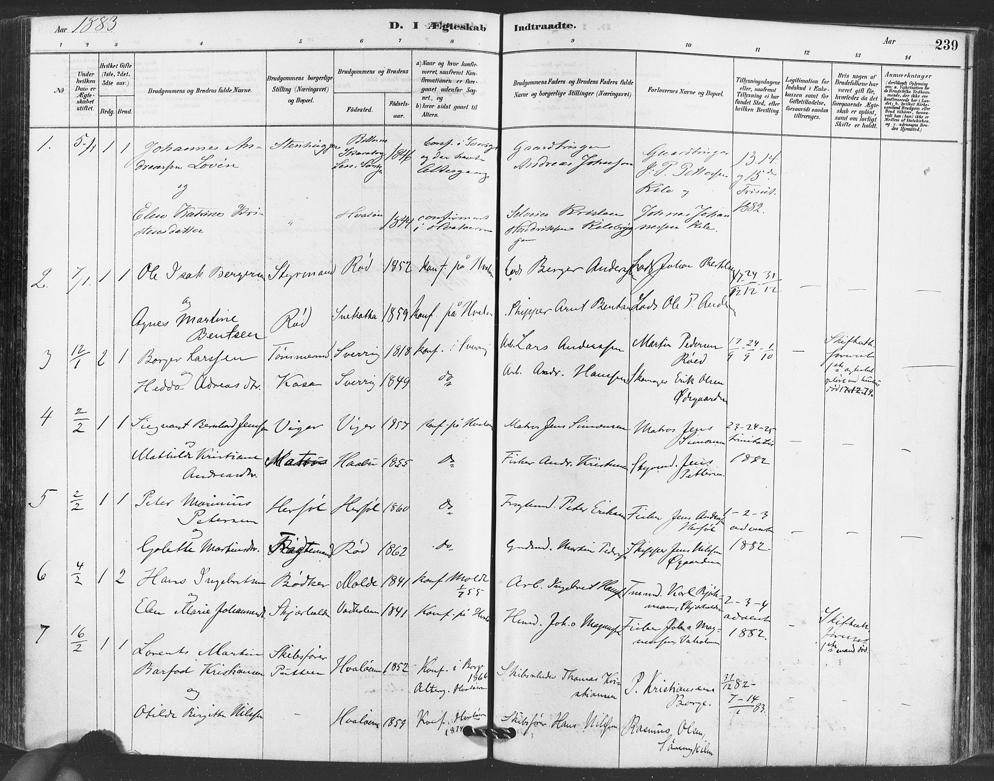 Hvaler prestekontor Kirkebøker, AV/SAO-A-2001/F/Fa/L0008: Parish register (official) no. I 8, 1878-1895, p. 239