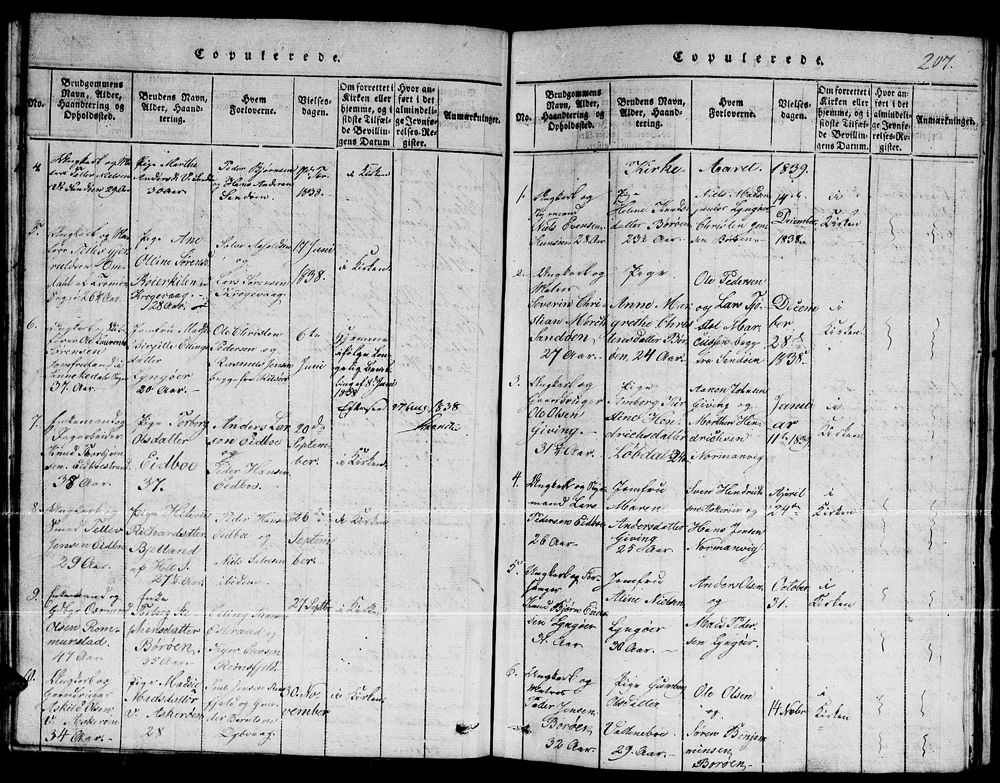 Dypvåg sokneprestkontor, SAK/1111-0007/F/Fb/Fba/L0009: Parish register (copy) no. B 9, 1816-1842, p. 207