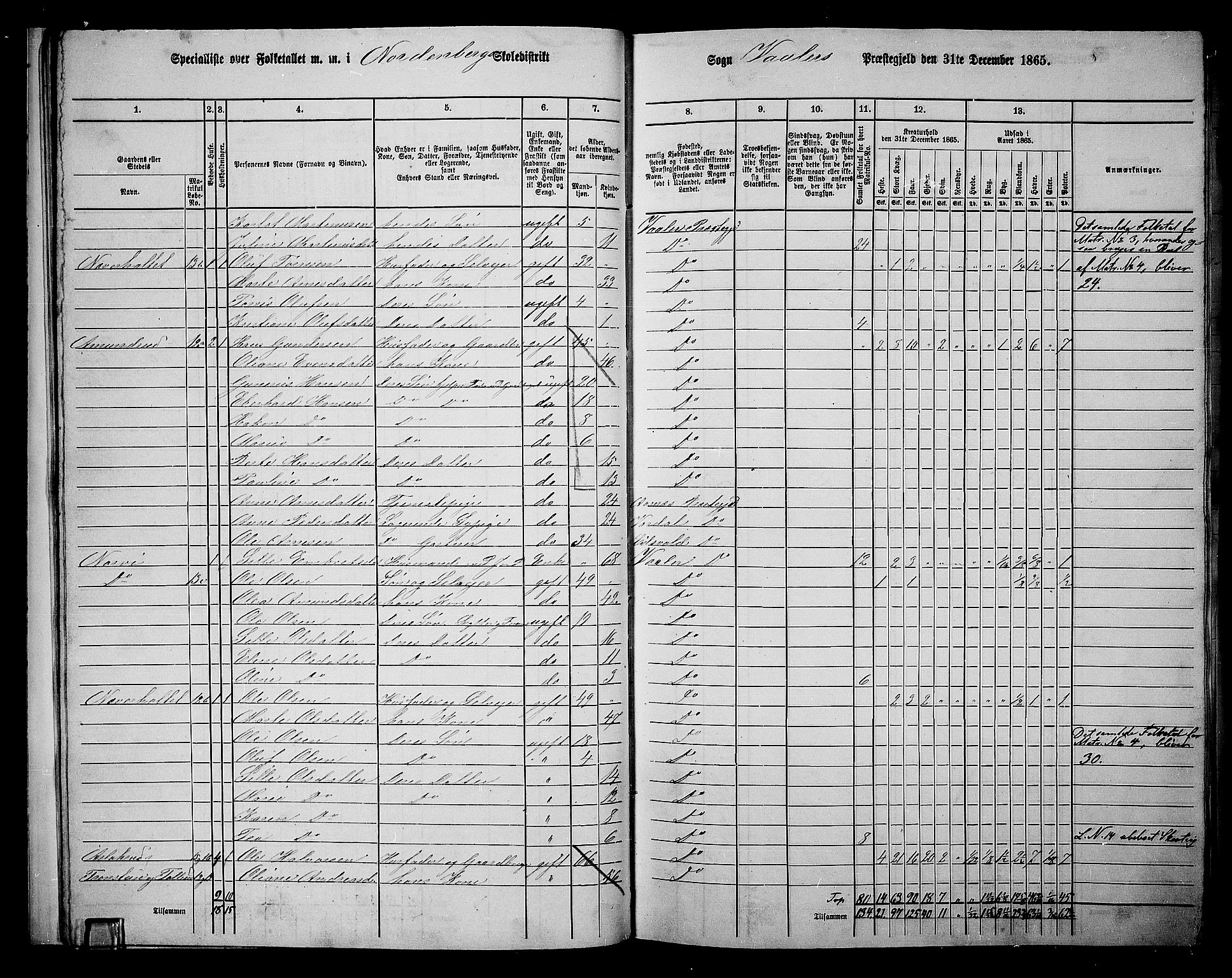 RA, 1865 census for Våler, 1865, p. 15