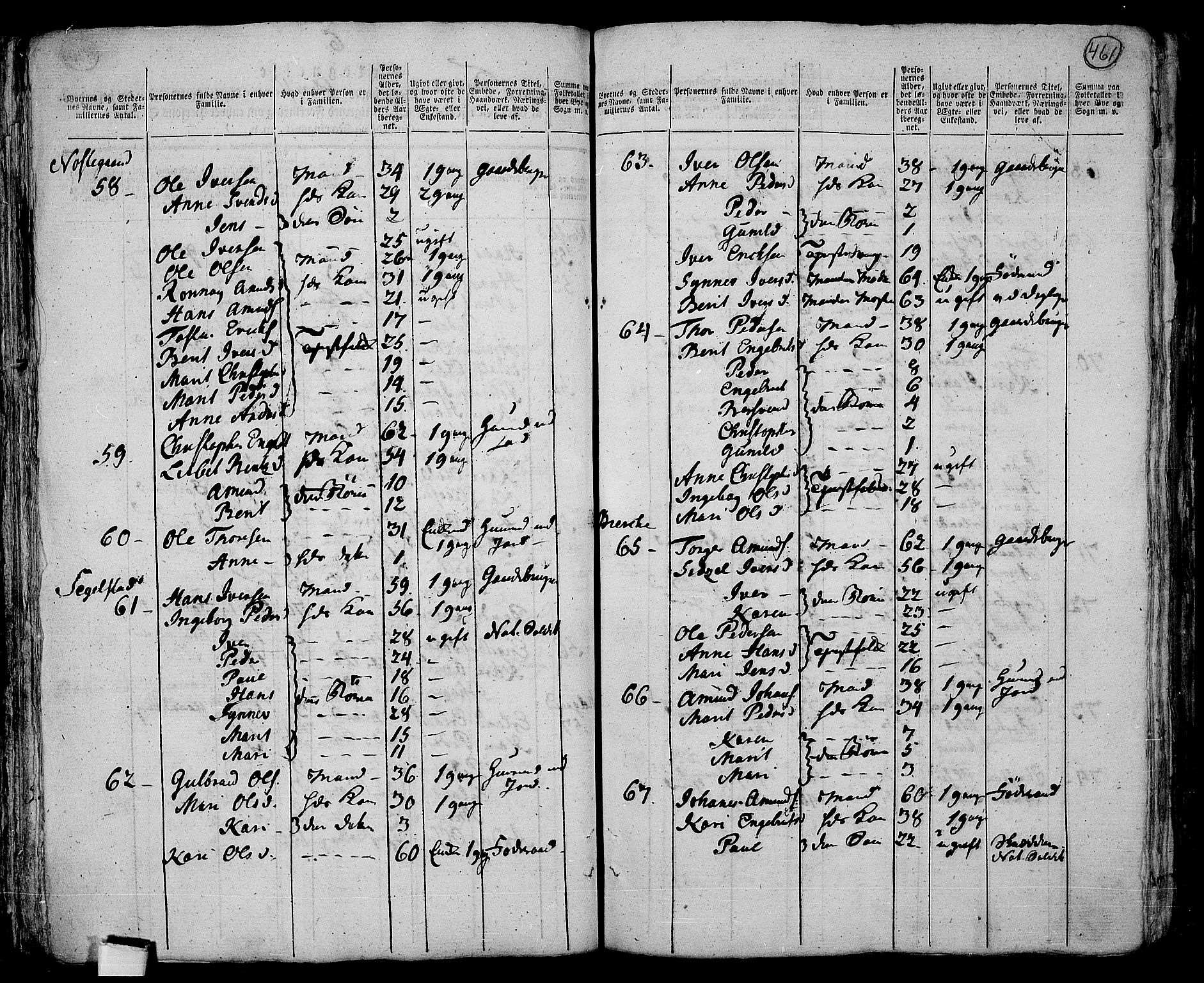 RA, 1801 census for 0518P Fron, 1801, p. 460b-461a