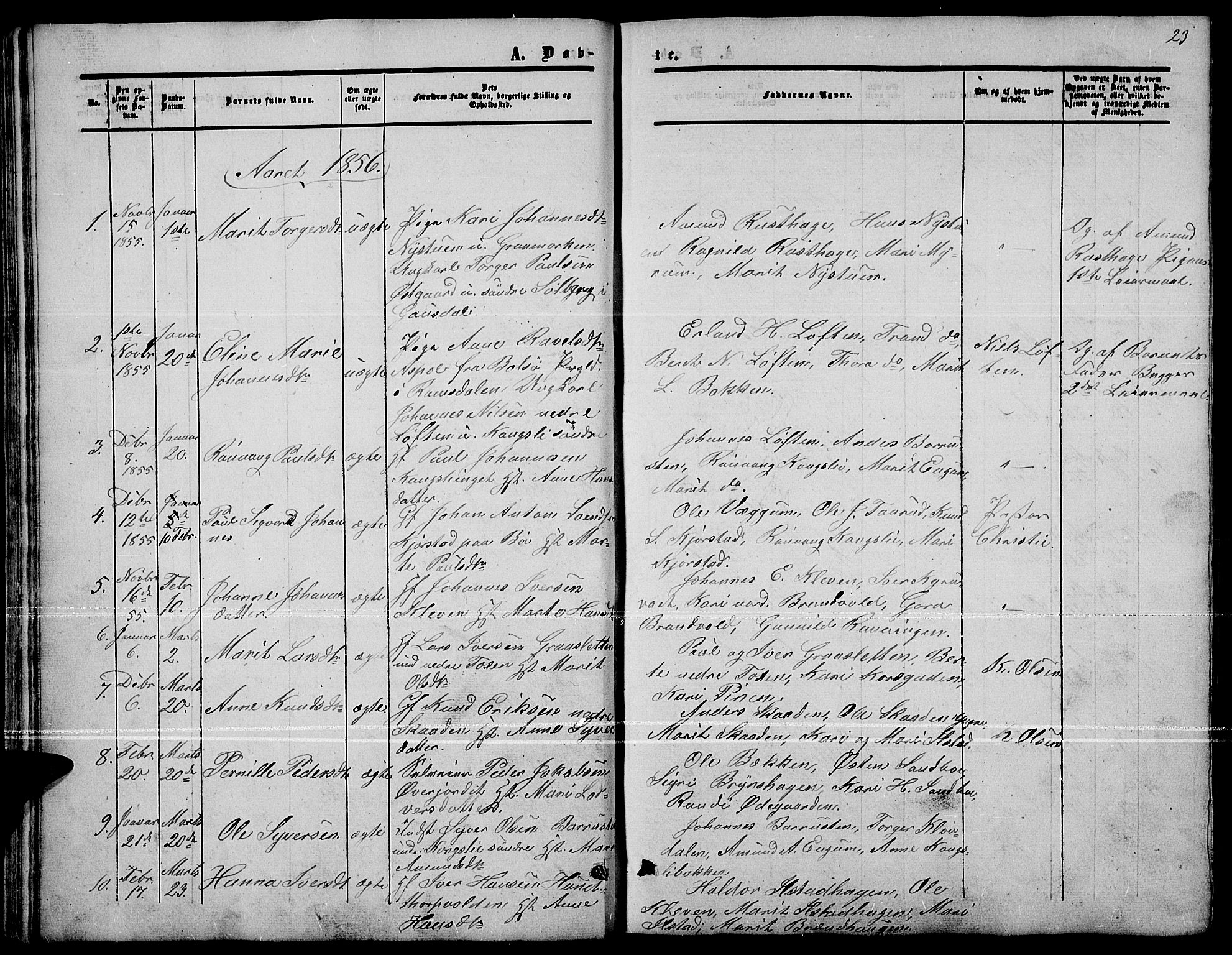 Nord-Fron prestekontor, SAH/PREST-080/H/Ha/Hab/L0001: Parish register (copy) no. 1, 1851-1883, p. 23
