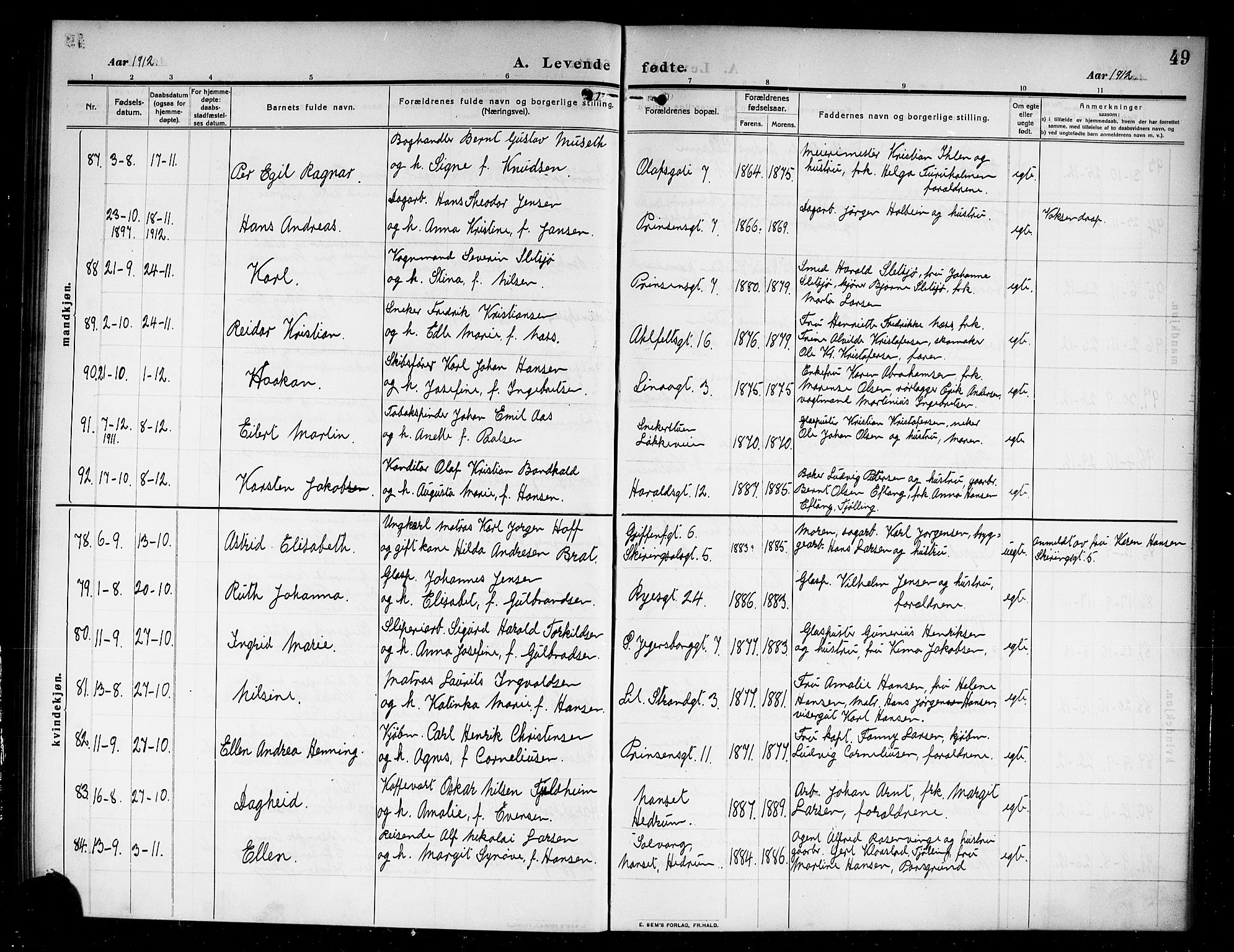 Larvik kirkebøker, AV/SAKO-A-352/G/Ga/L0008: Parish register (copy) no. I 8, 1909-1920, p. 49