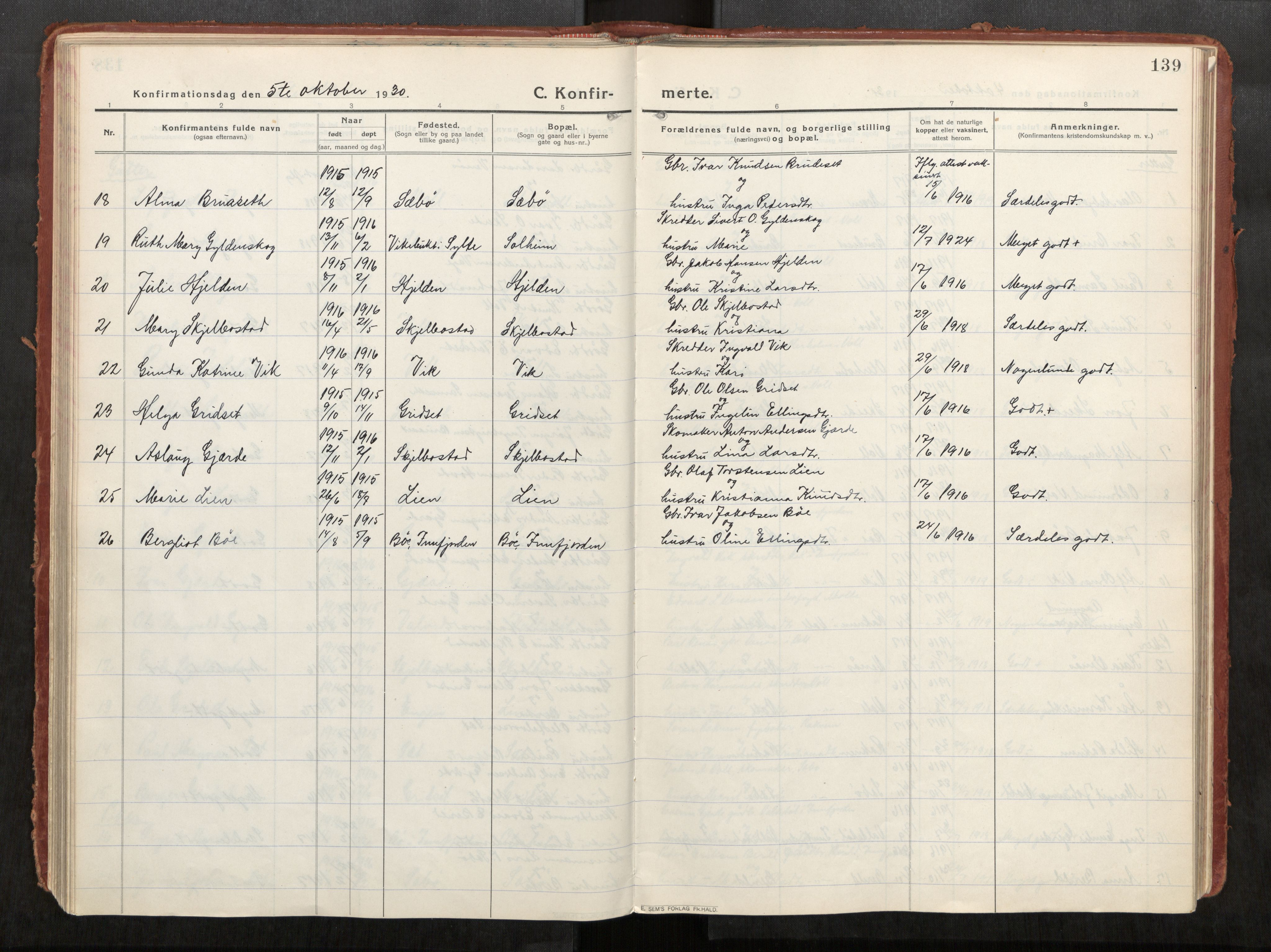 Eid sokneprestkontor, AV/SAT-A-1254: Parish register (official) no. 543A04, 1916-1956, p. 139