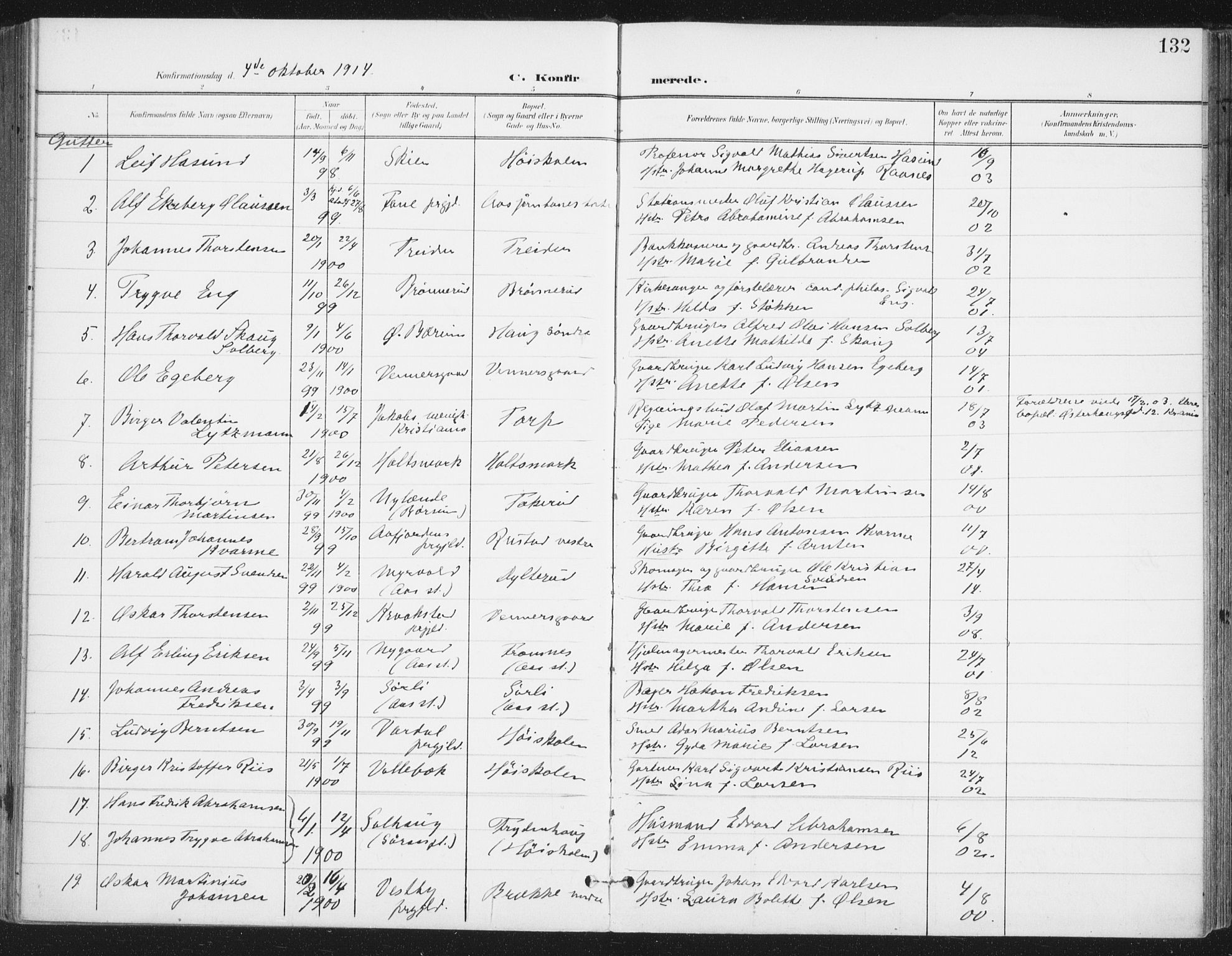Ås prestekontor Kirkebøker, SAO/A-10894/F/Fa/L0010: Parish register (official) no. I 10, 1900-1918, p. 132