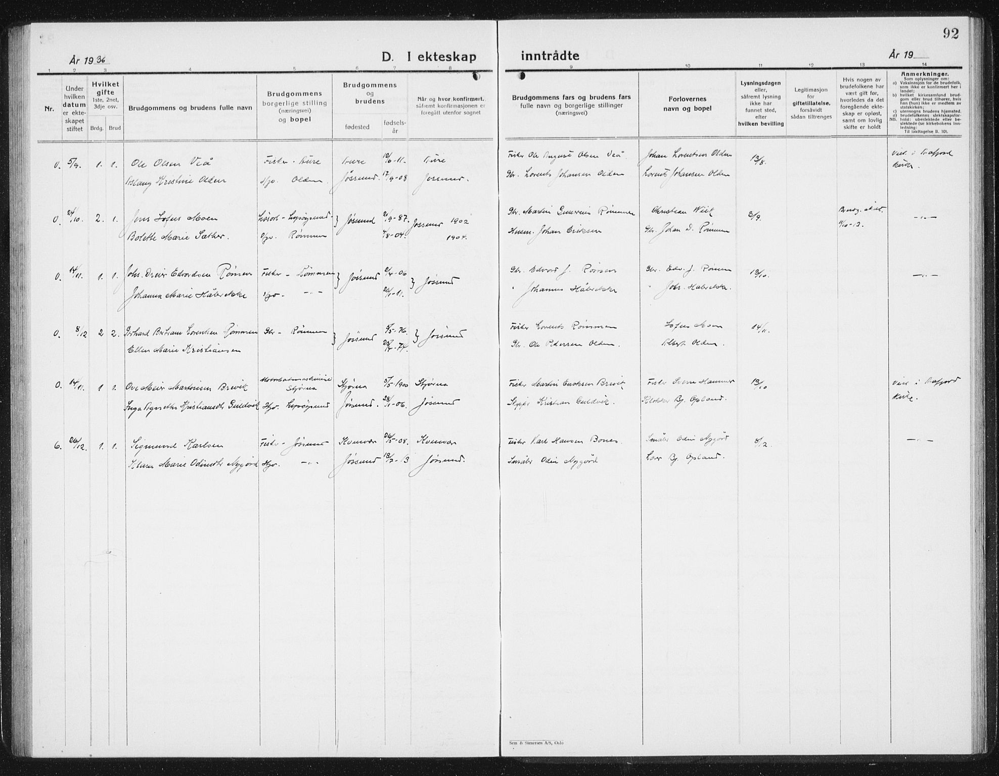 Ministerialprotokoller, klokkerbøker og fødselsregistre - Sør-Trøndelag, AV/SAT-A-1456/654/L0667: Parish register (copy) no. 654C03, 1924-1939, p. 92