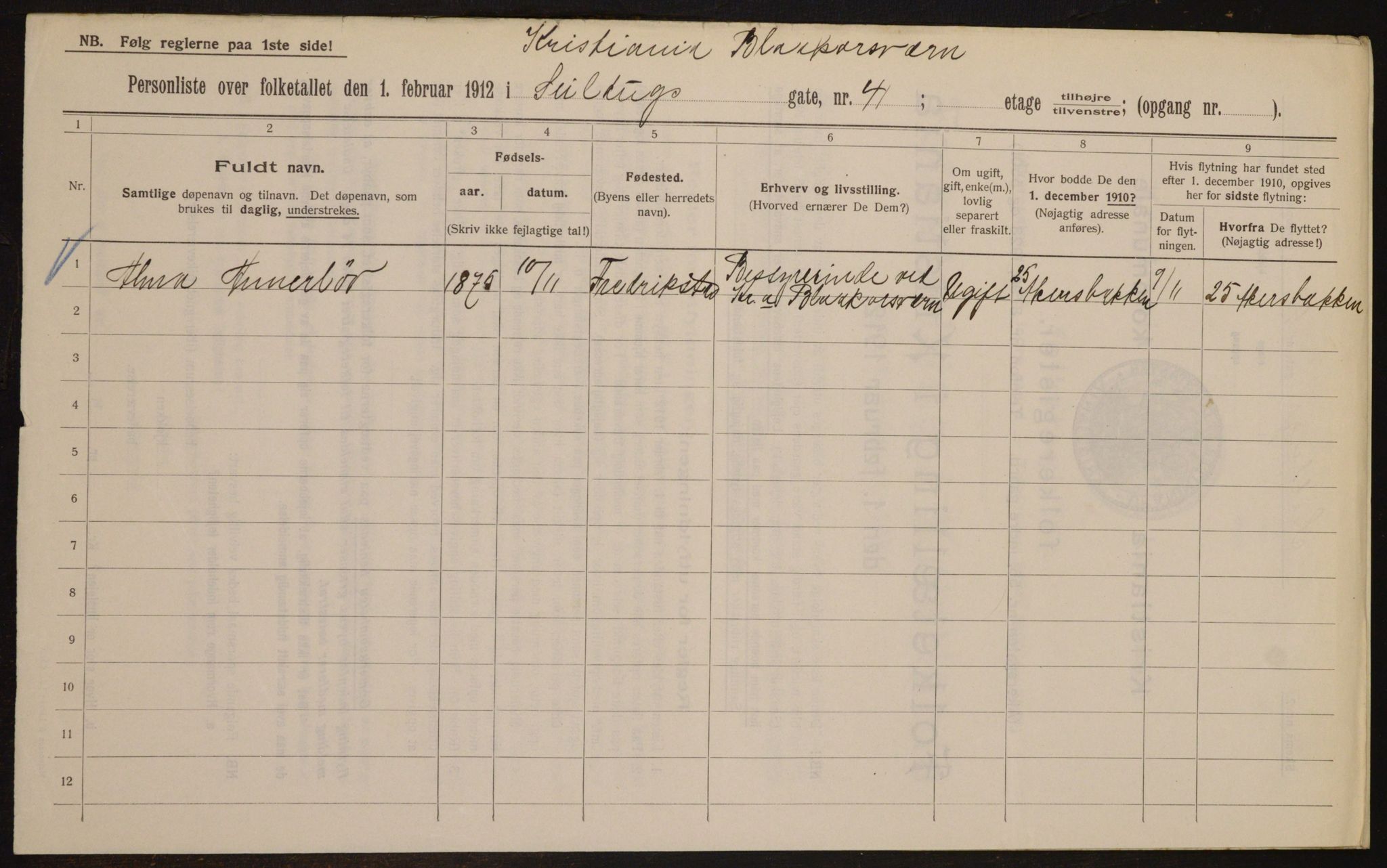 OBA, Municipal Census 1912 for Kristiania, 1912, p. 94837