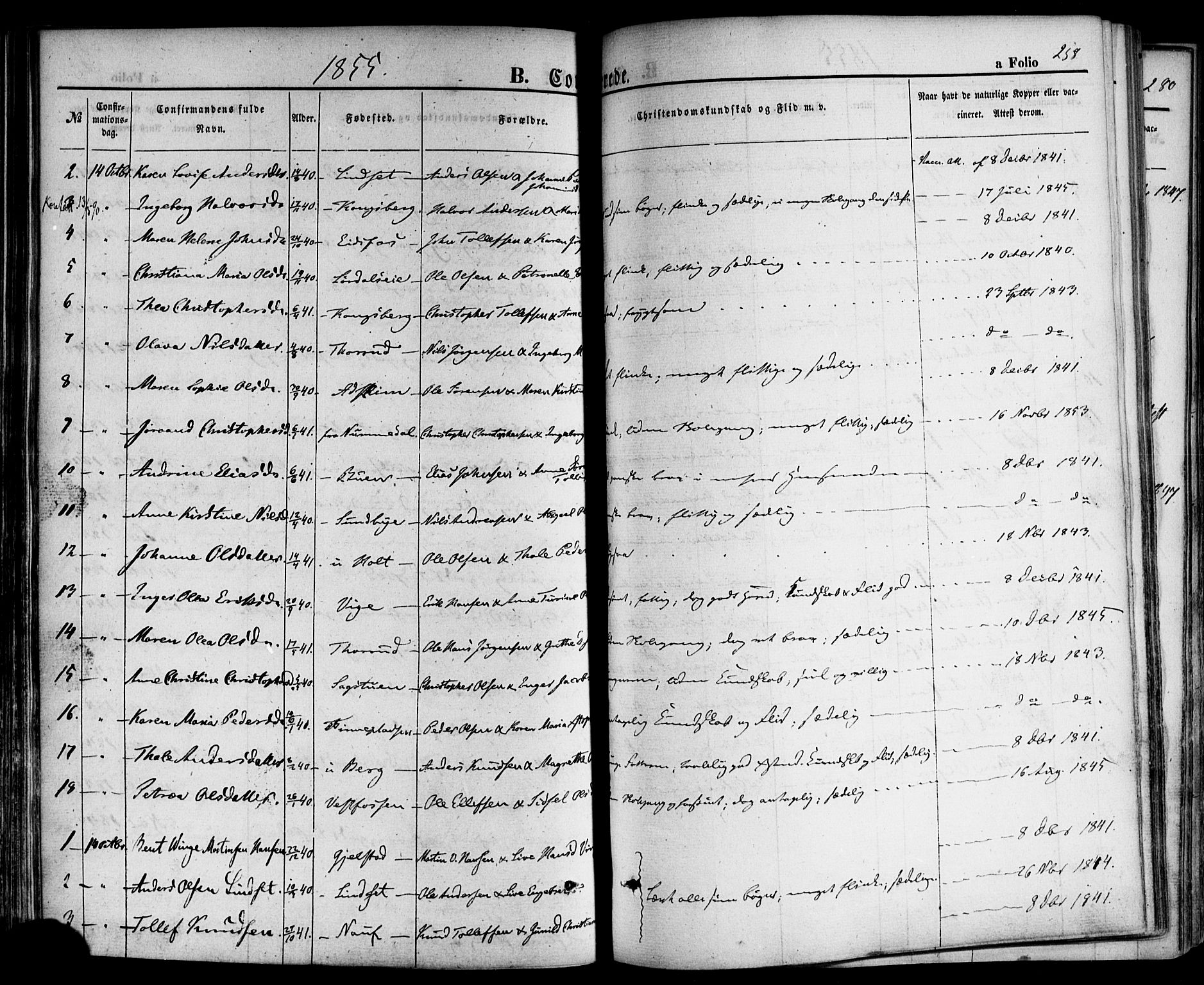 Hof kirkebøker, AV/SAKO-A-64/F/Fa/L0006: Parish register (official) no. I 6, 1851-1877, p. 258