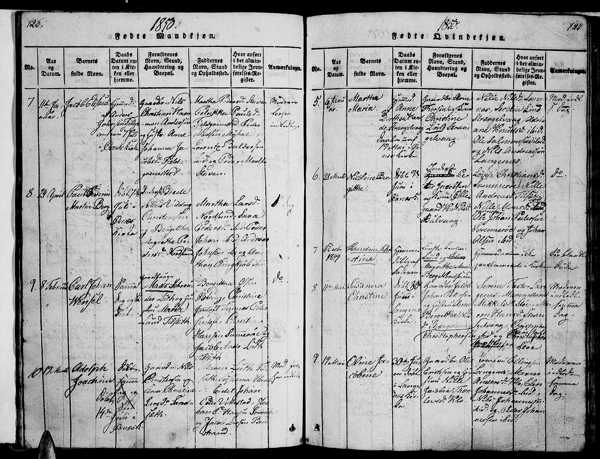 Ministerialprotokoller, klokkerbøker og fødselsregistre - Nordland, SAT/A-1459/893/L1346: Parish register (copy) no. 893C01, 1820-1858, p. 126-127