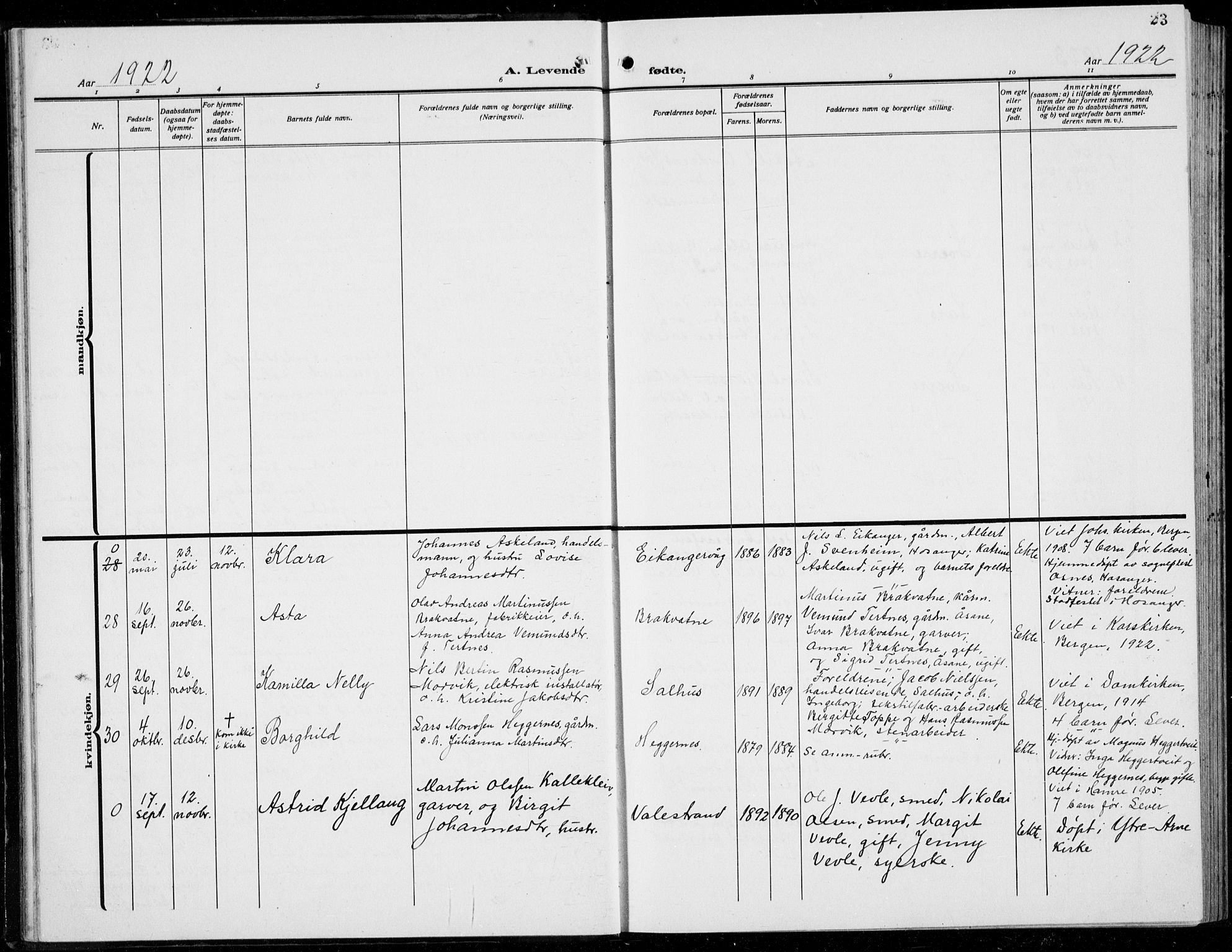 Hamre sokneprestembete, SAB/A-75501/H/Ha/Hab: Parish register (copy) no. B 5, 1920-1940, p. 23